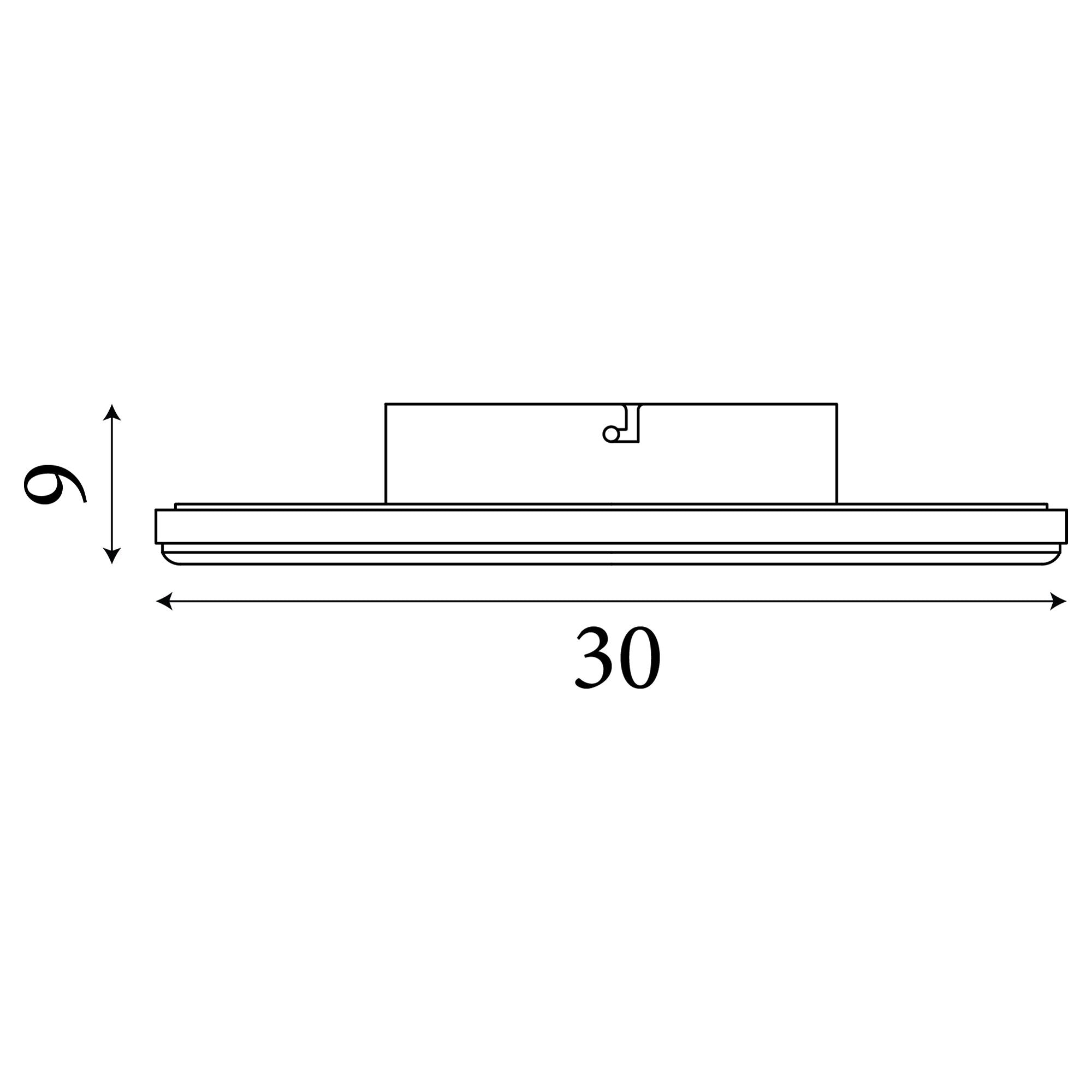 Technical drawing of the Luna LED flush ceiling light showing a diameter of 30cm