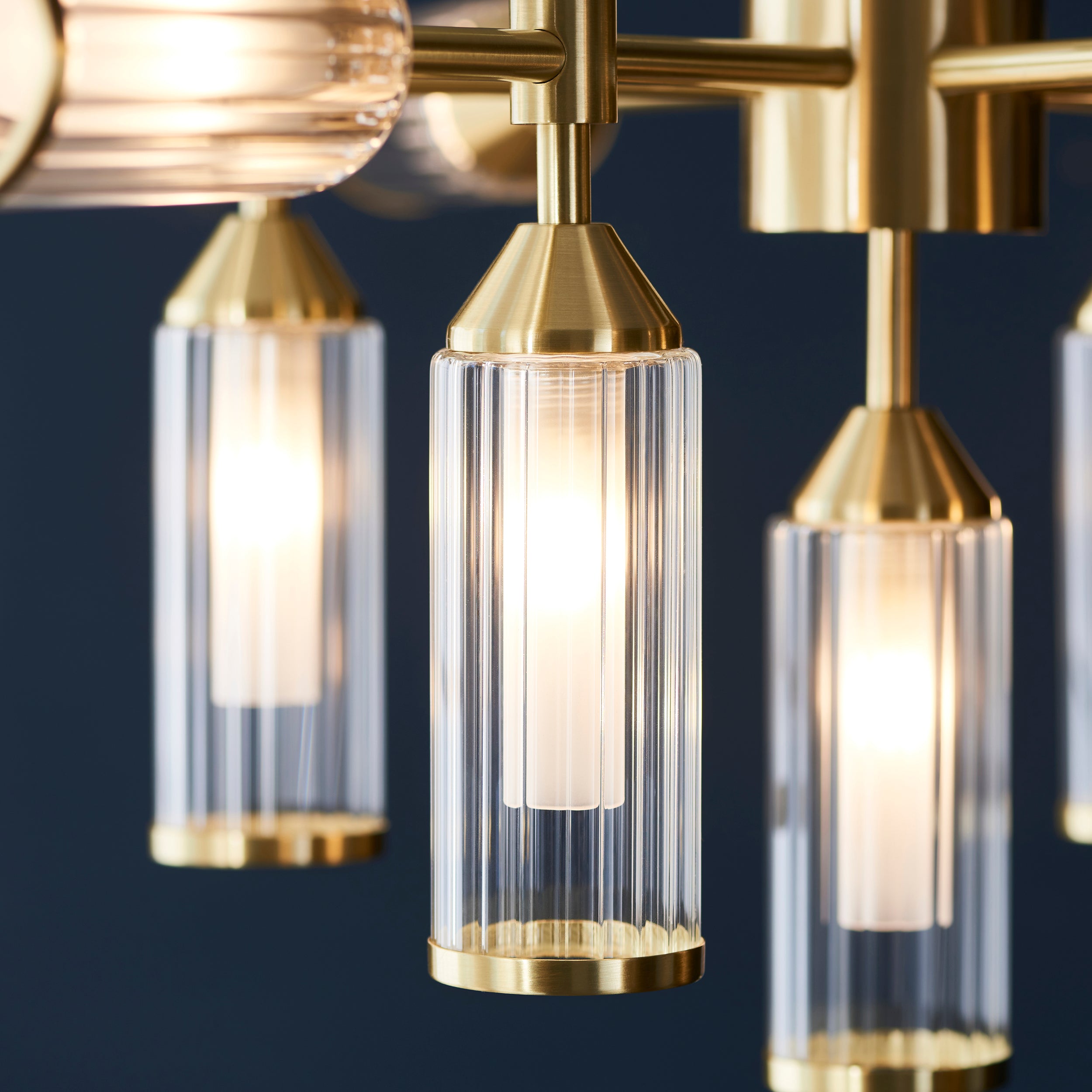 Utopia Matrix 13 Light Pendant - Satin Brass Plate with Clear & Frosted Glass