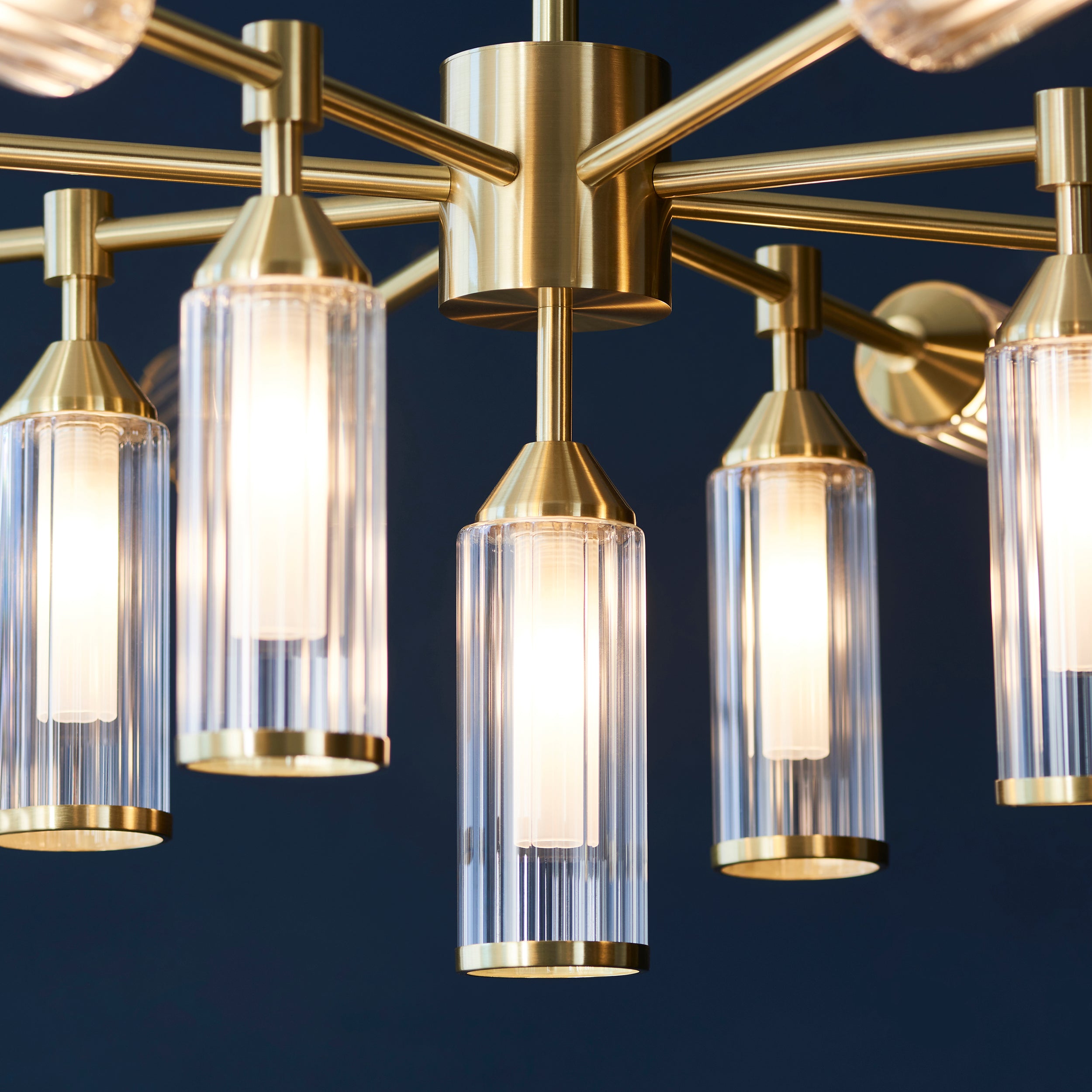 Utopia Matrix 13 Light Pendant - Satin Brass Plate with Clear & Frosted Glass