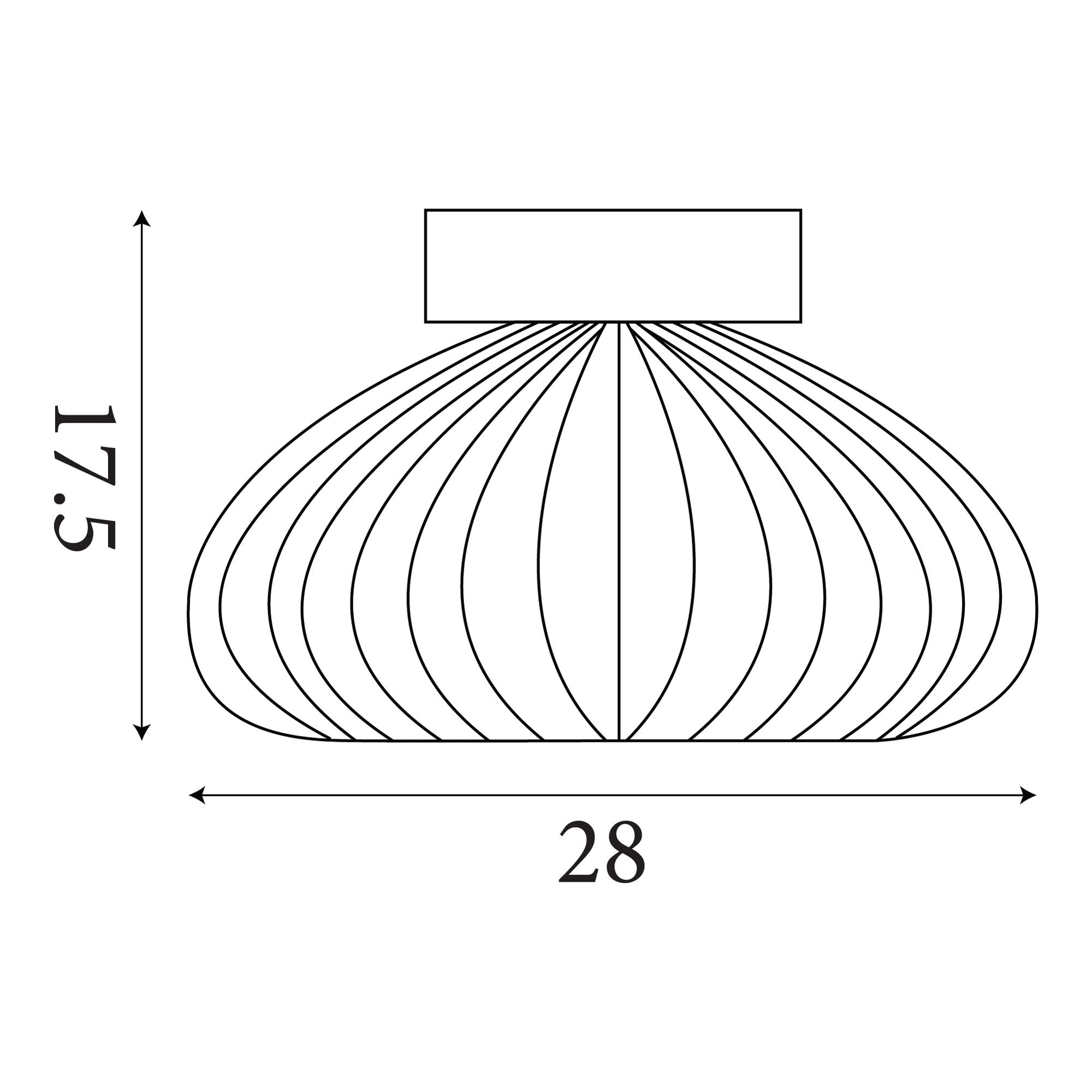 Technical dimension drawing of the Searchlight Celestial flush ceiling light showing 28cm diameter and 17.5cm height
