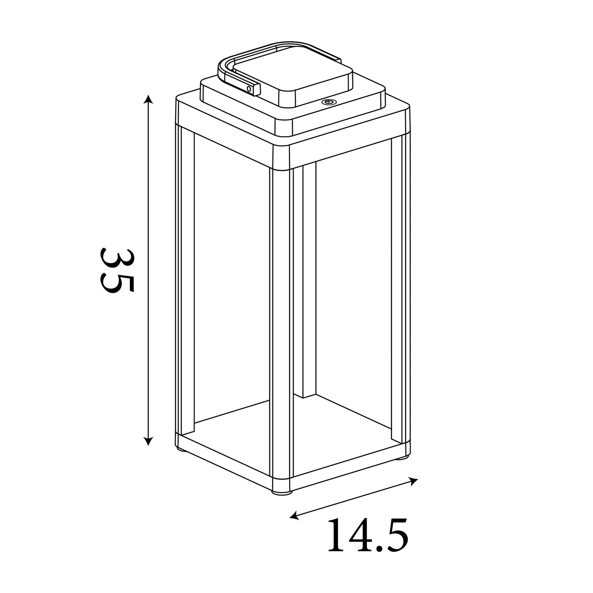 Technical drawing of the Portobello table lamp showing 35cm height and 14.5cm width
