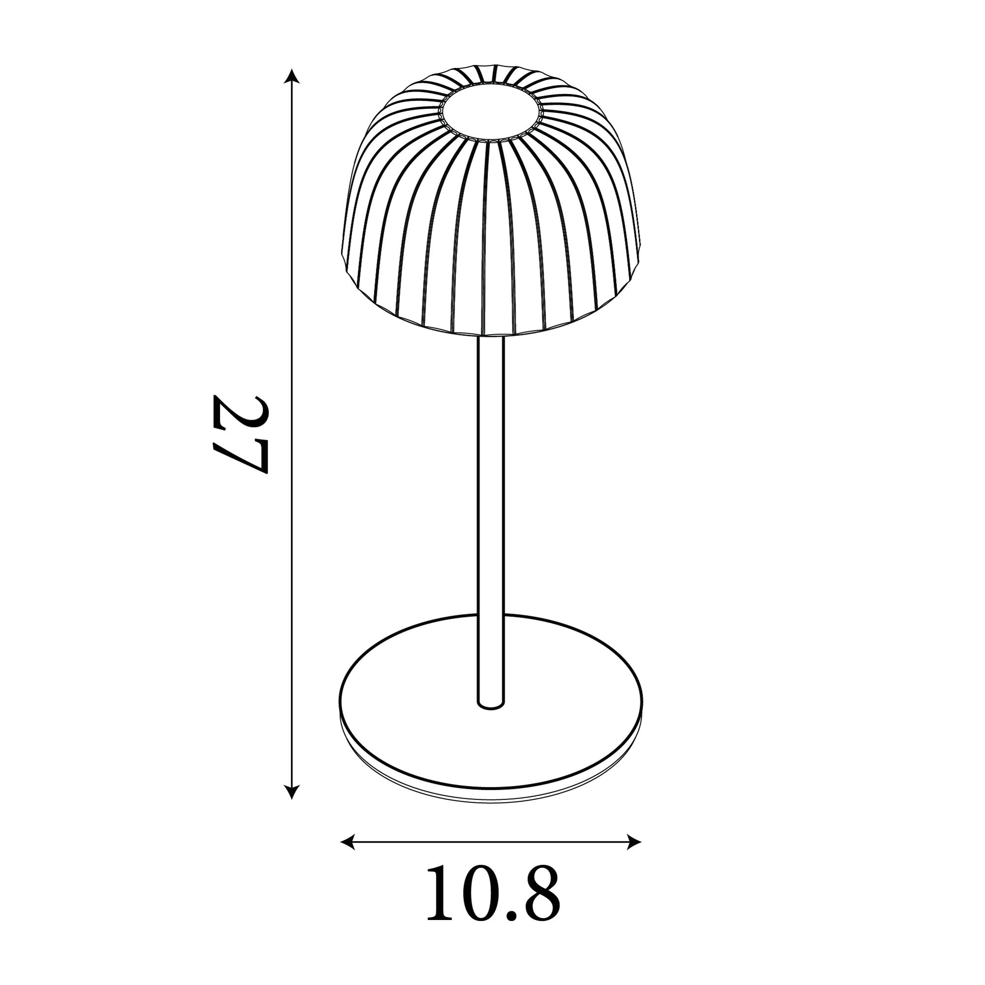 Line drawing of the Ezra table lamp showing dimensions of 27cm high and 10.8cm wide