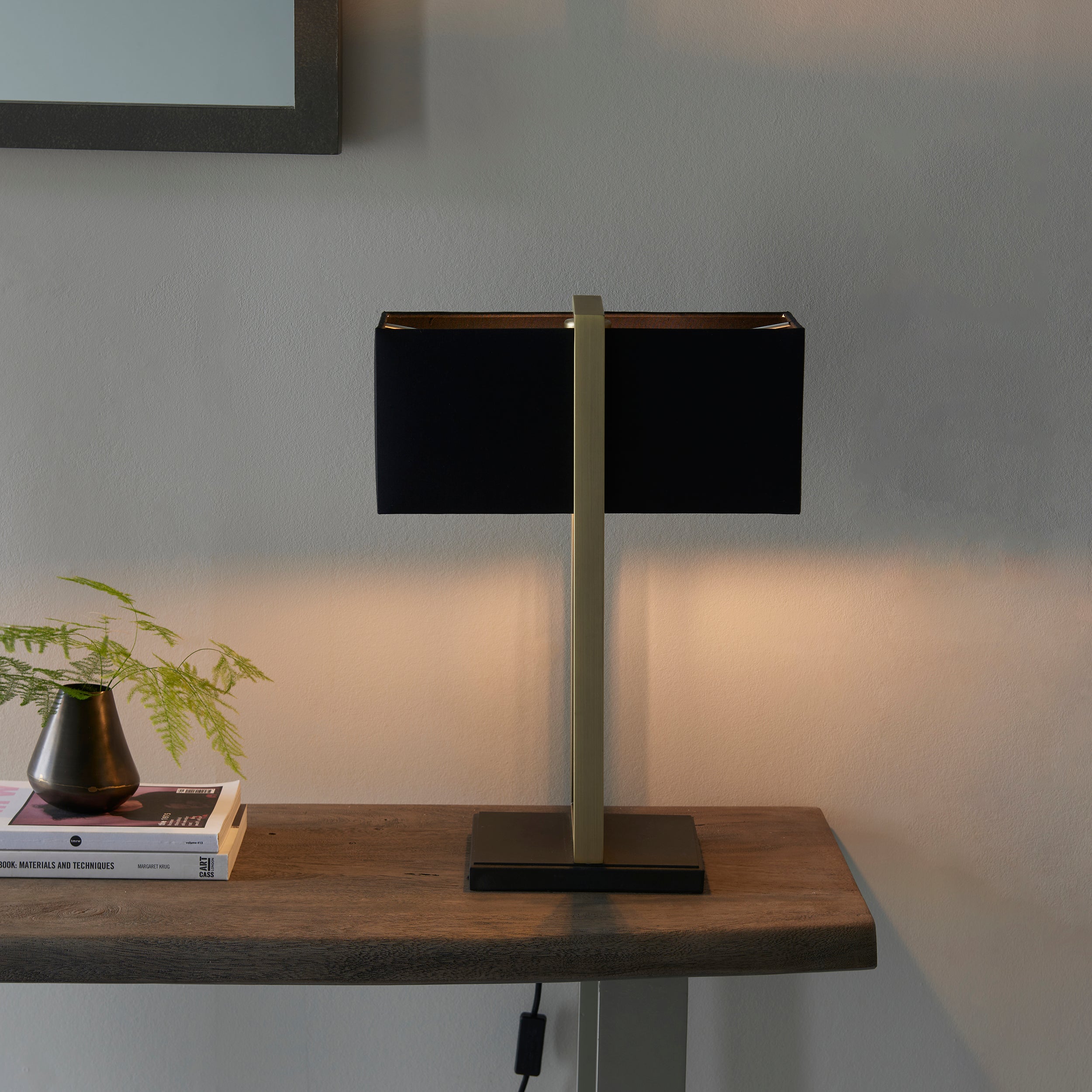 Utopia Oblong Table Lamp -  Antique Brass And Black Shade