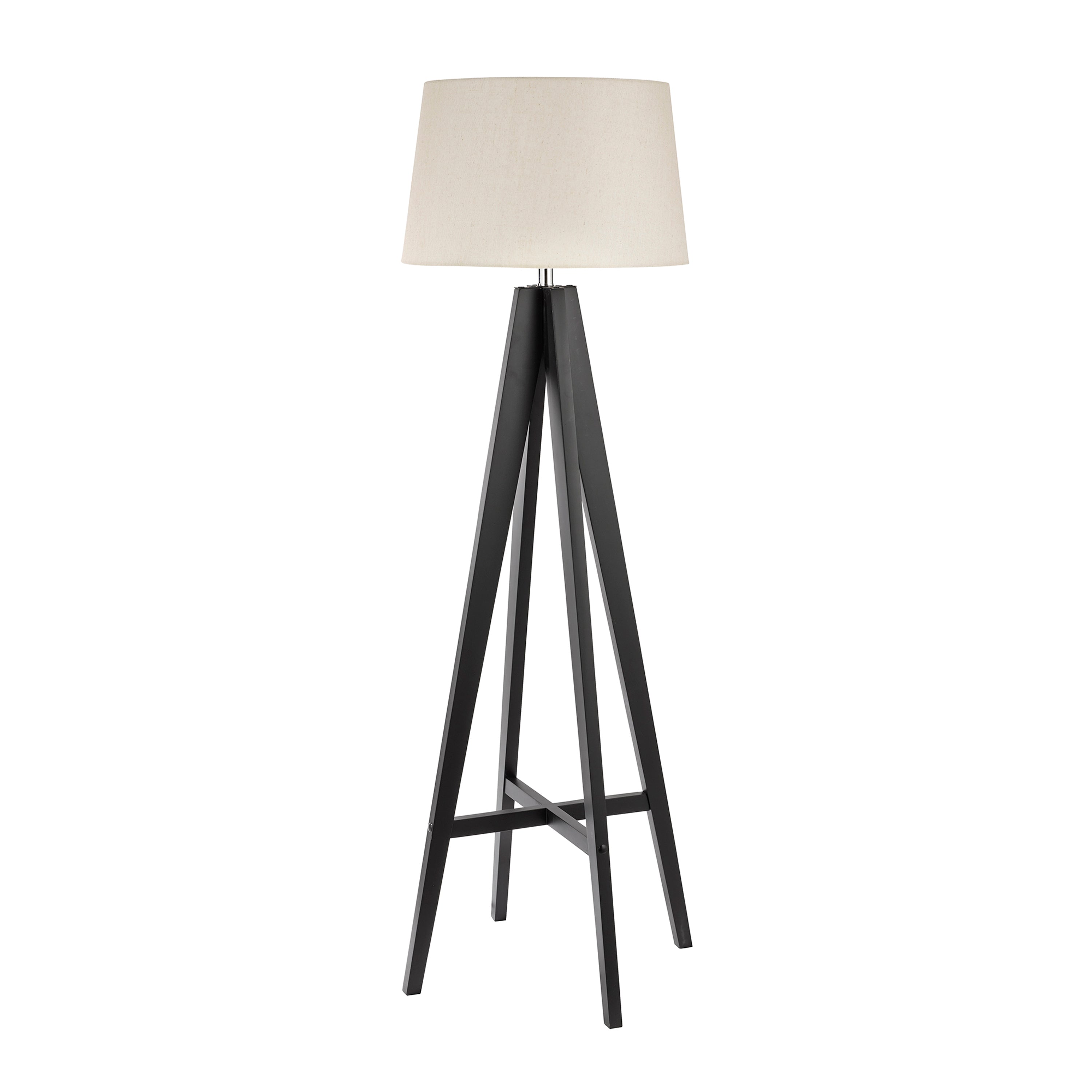 Searchlight Earle Floor Lamp Dark Wood - Cream Linen Shade