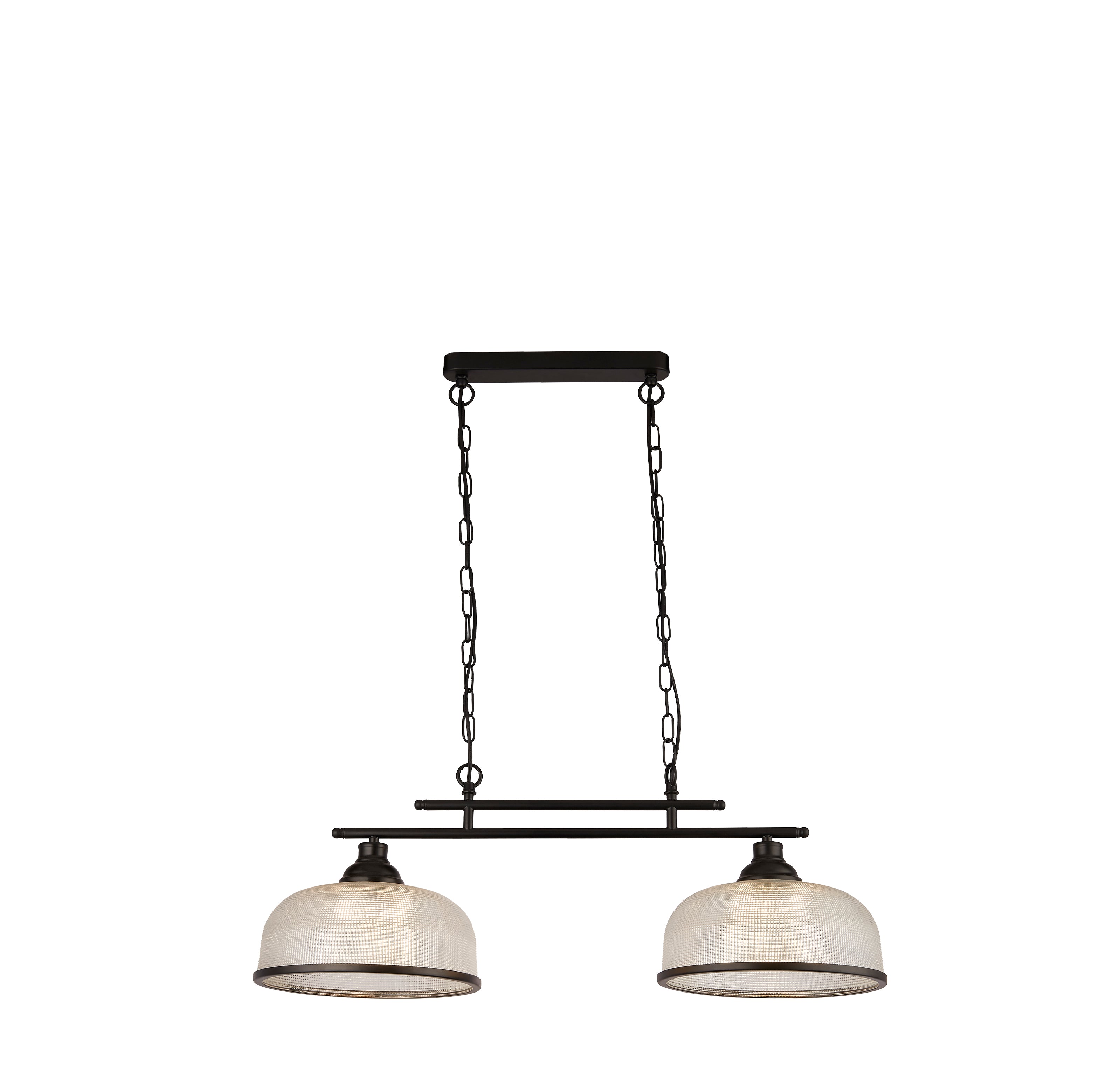 Searchlight Handel 2 Light Pendant - Black Metal & Holophane Style Glass