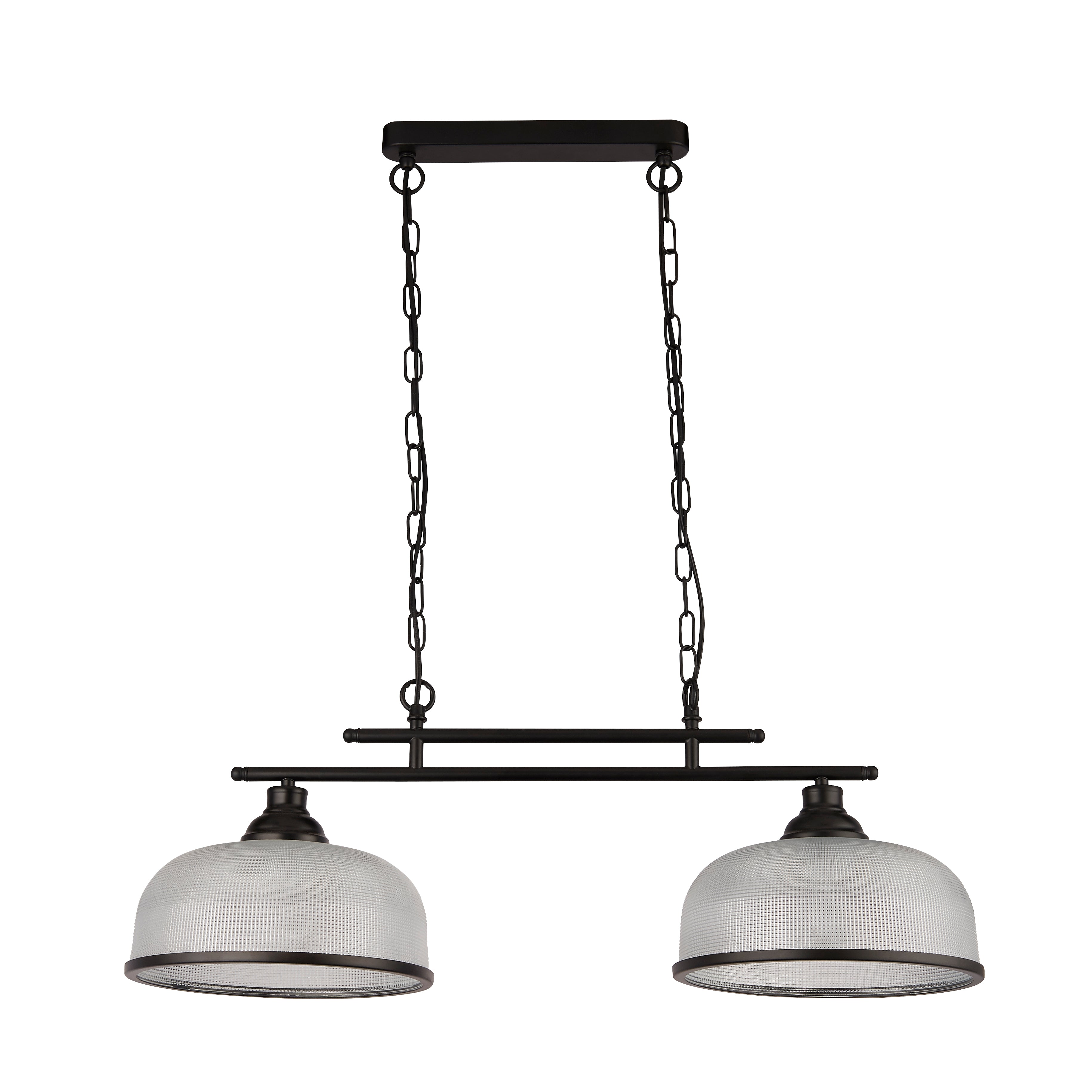 Searchlight Handel 2 Light Pendant - Black Metal & Holophane Style Glass