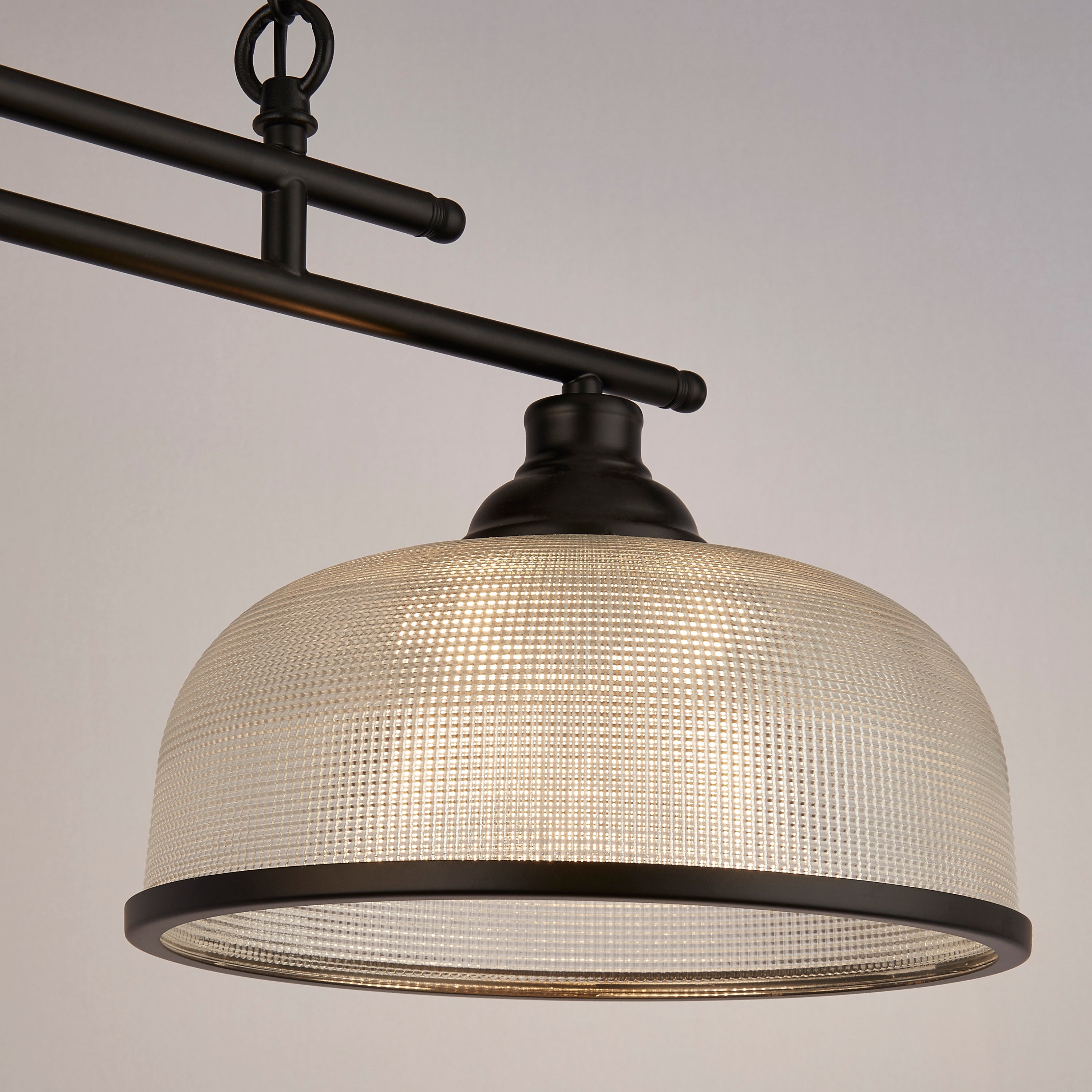 Searchlight Handel 2 Light Pendant - Black Metal & Holophane Style Glass