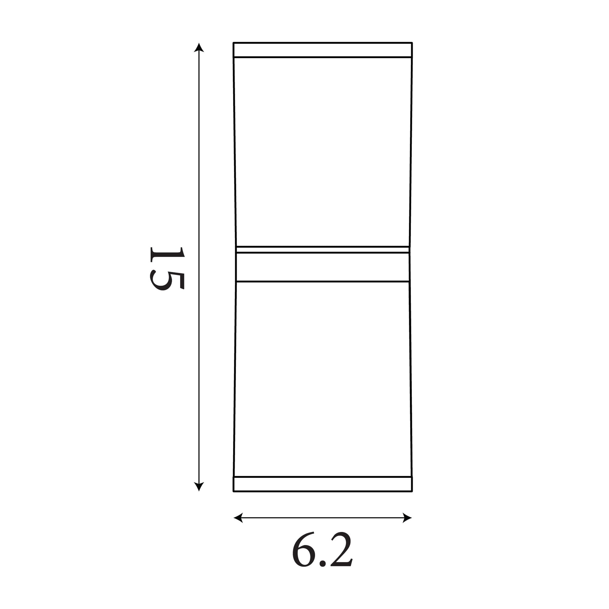 Technical drawing of the Montana outdoor wall light showing 15cm height and 6.2cm width