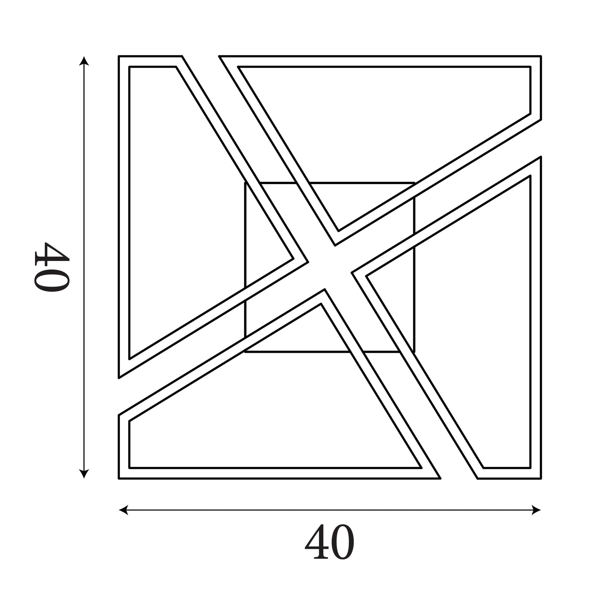 Technical line drawing of the Searchlight Quatro LED Flush ceiling light showing the four crossing frames with 40cm dimension callouts