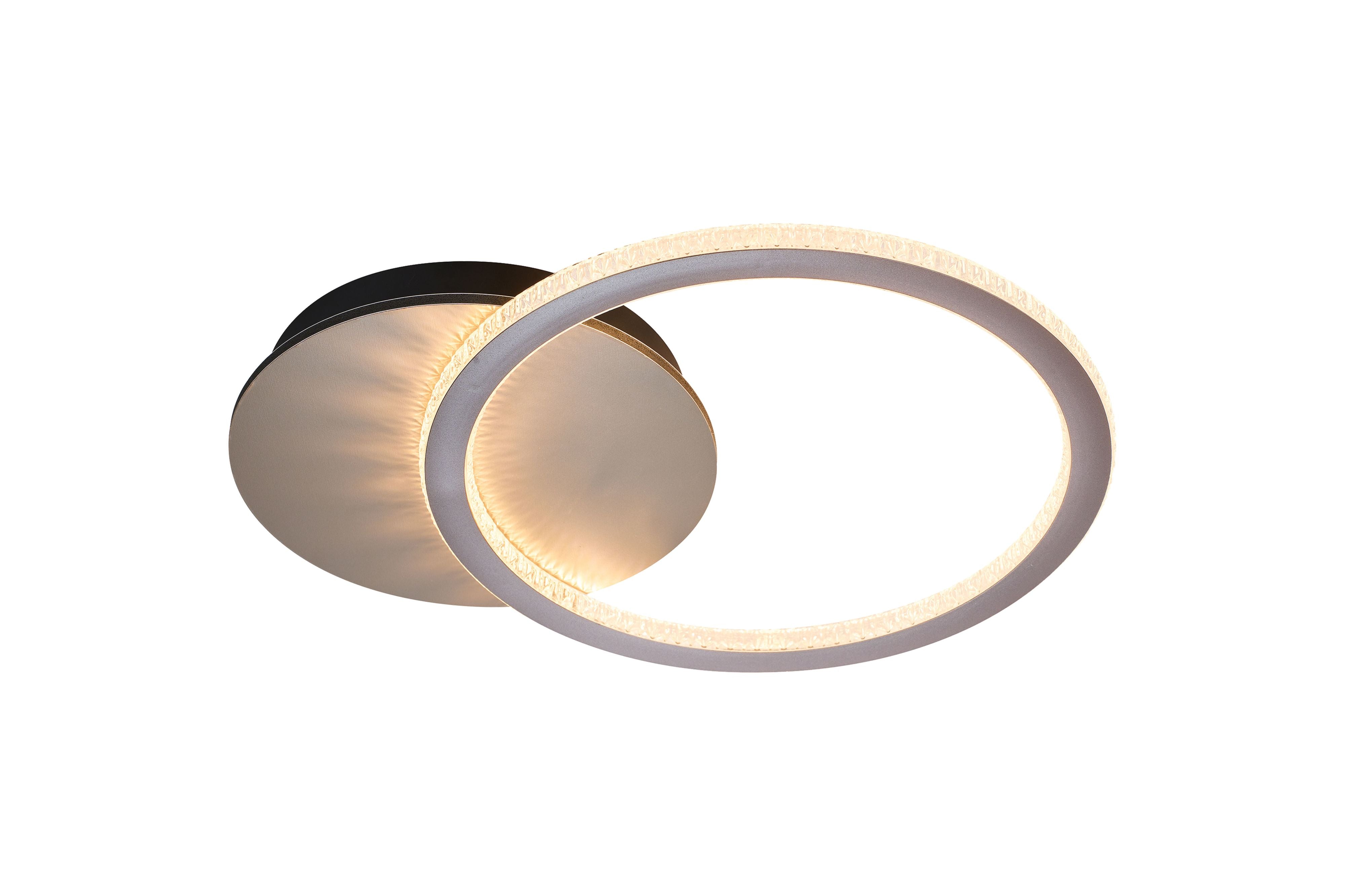 Searchlight Specs single ring LED flush light in champagne metal, angled studio shot showing the offset ring and round backplate