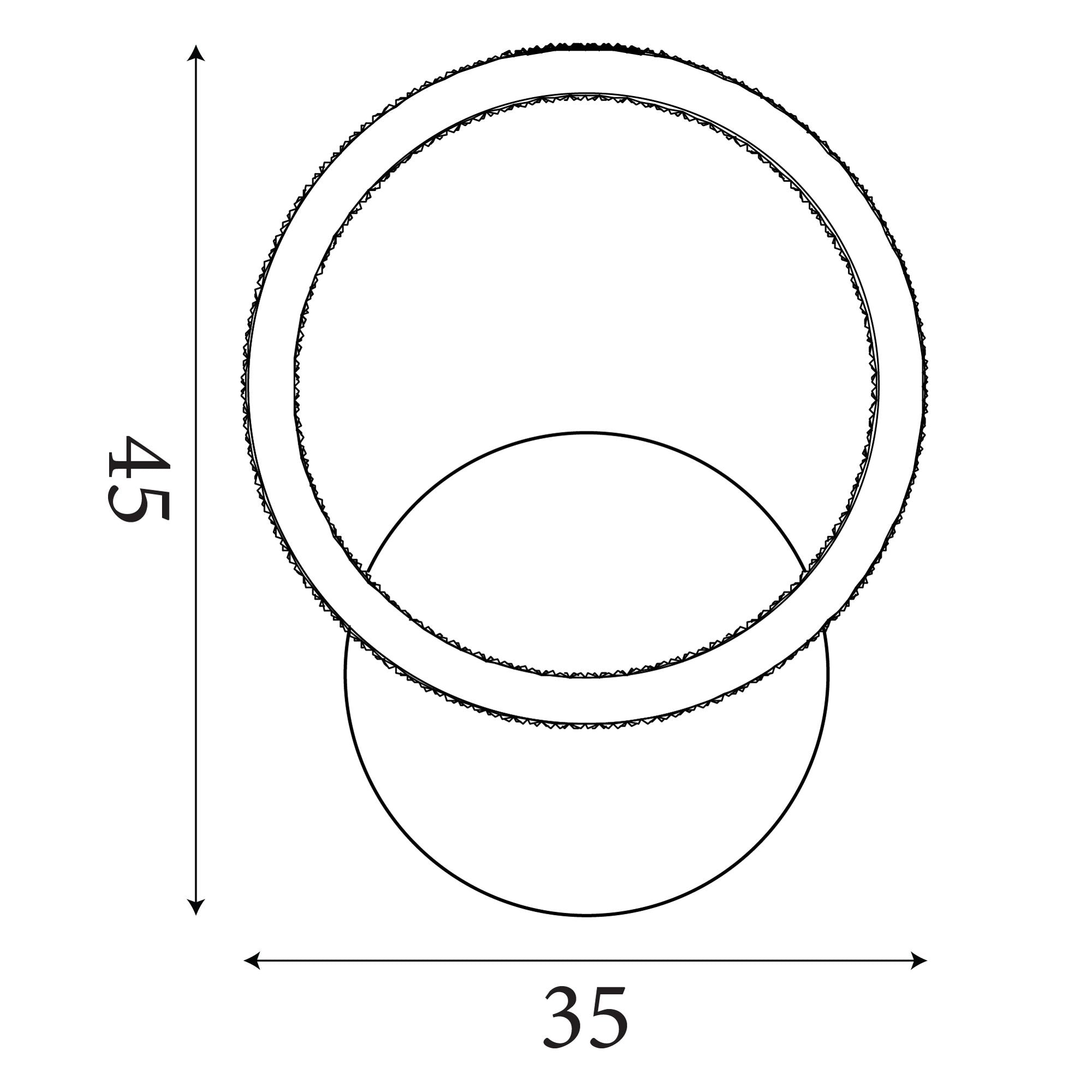 Technical line drawing of the Specs single ring flush light showing 35cm width by 45cm length dimensions