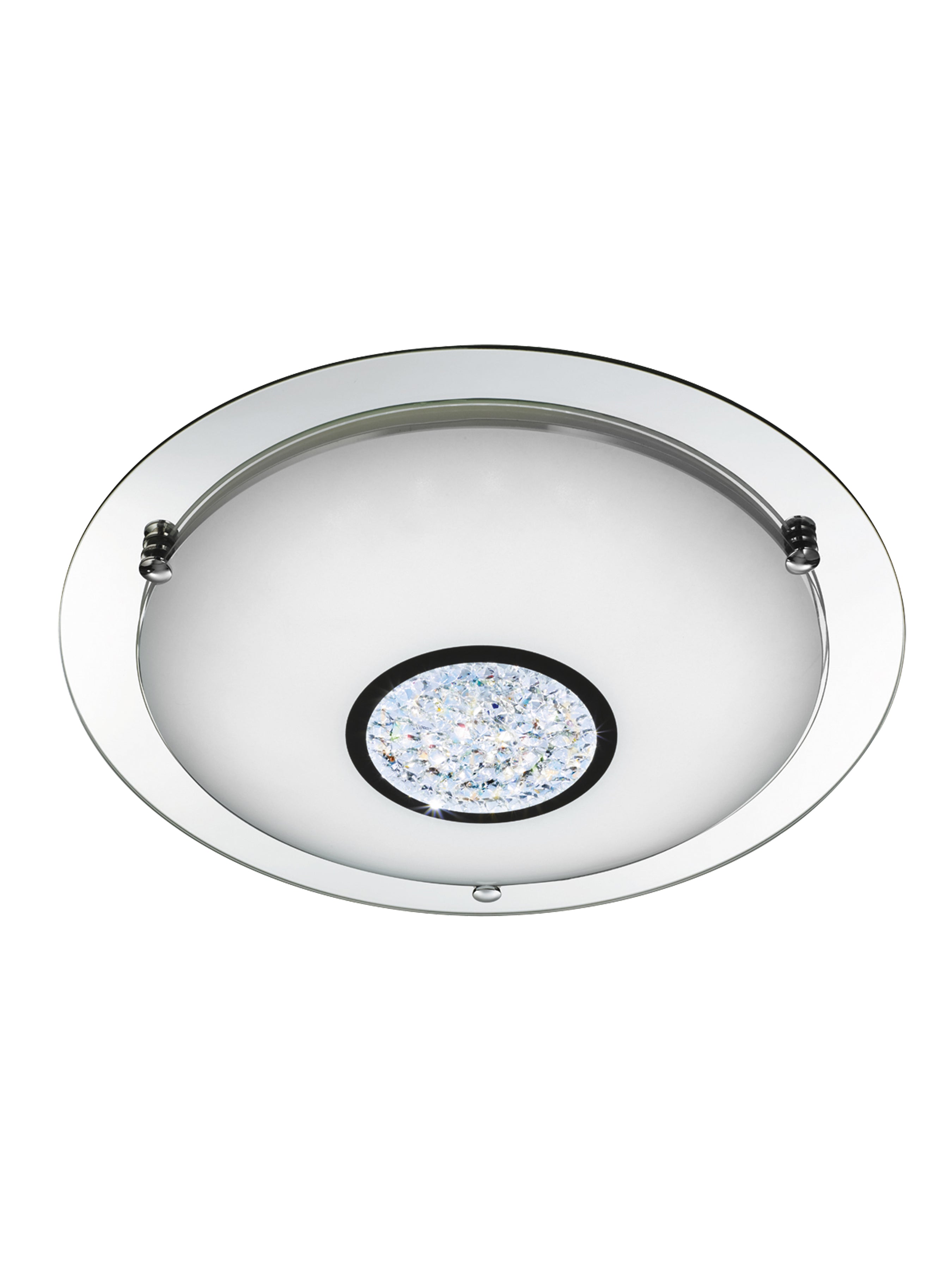Searchlight Chrome 36 LED Flush Light With White Glass Shade & Crystal Inner Decoration IP44