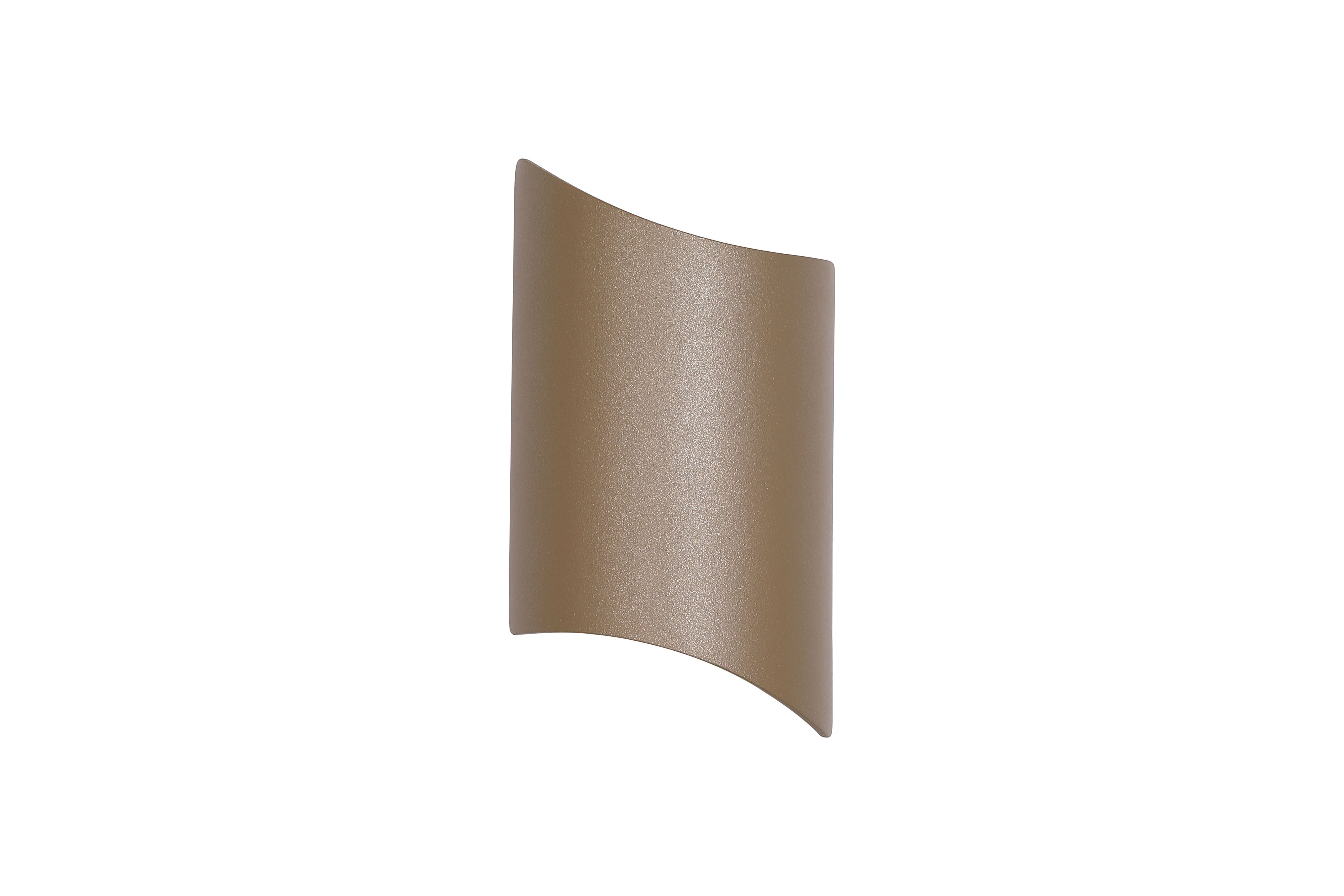 Shard outdoor wall light in gold, front angled view of the curved panel unlit, studio shot on a white background