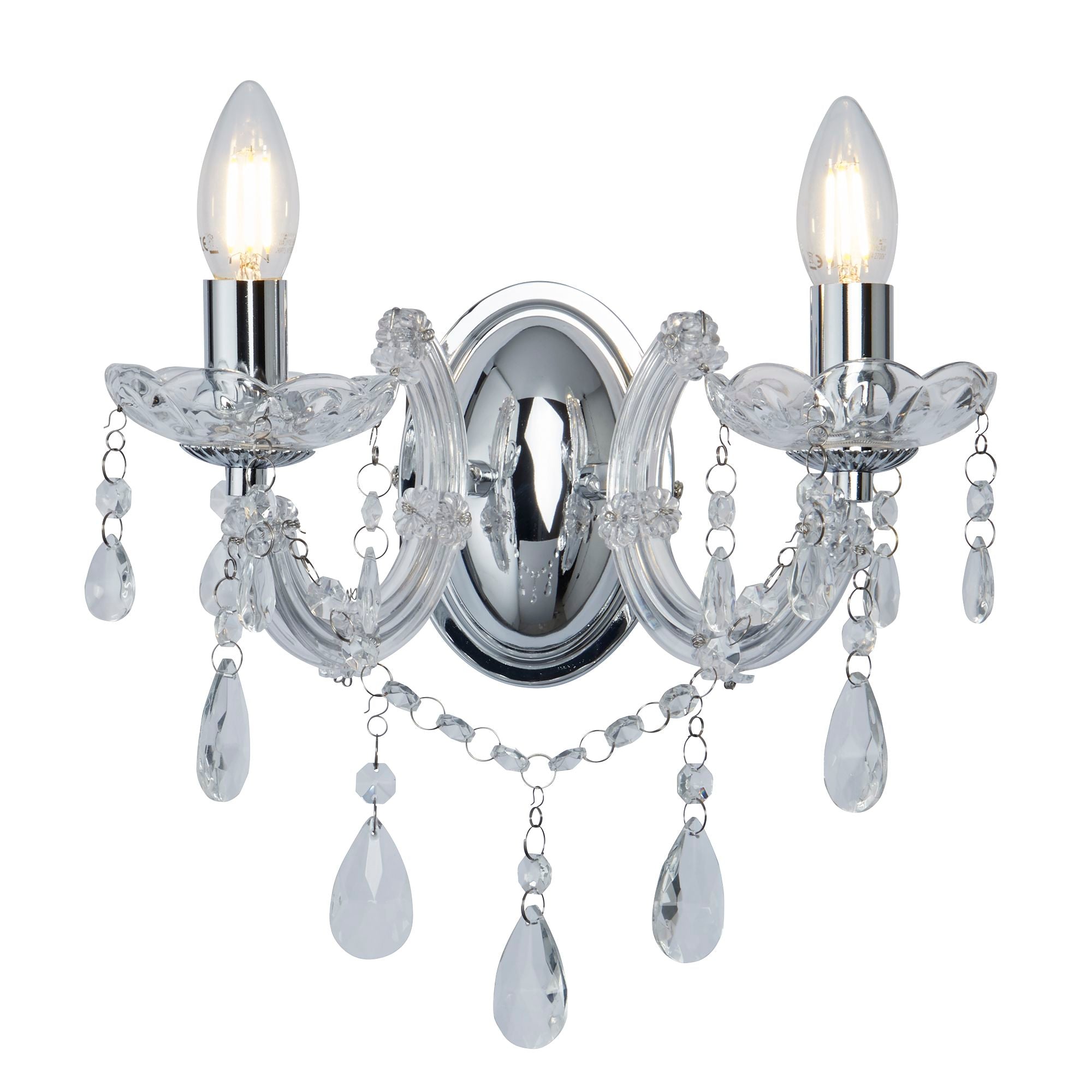 Searchlight Maple 2 Light Wall Bracket - Chrome & Clear Acrylic
