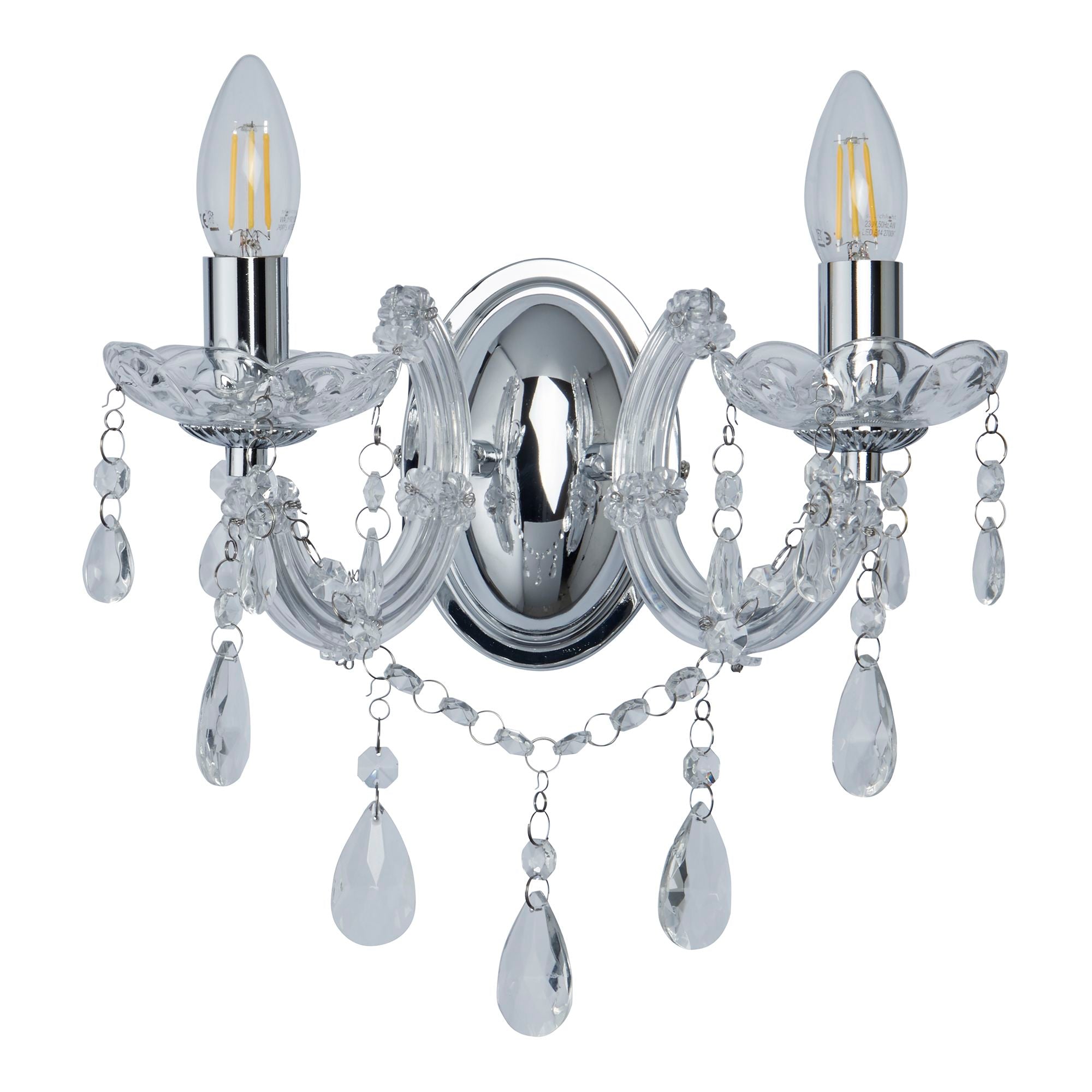 Searchlight Maple 2 Light Wall Bracket - Chrome & Clear Acrylic