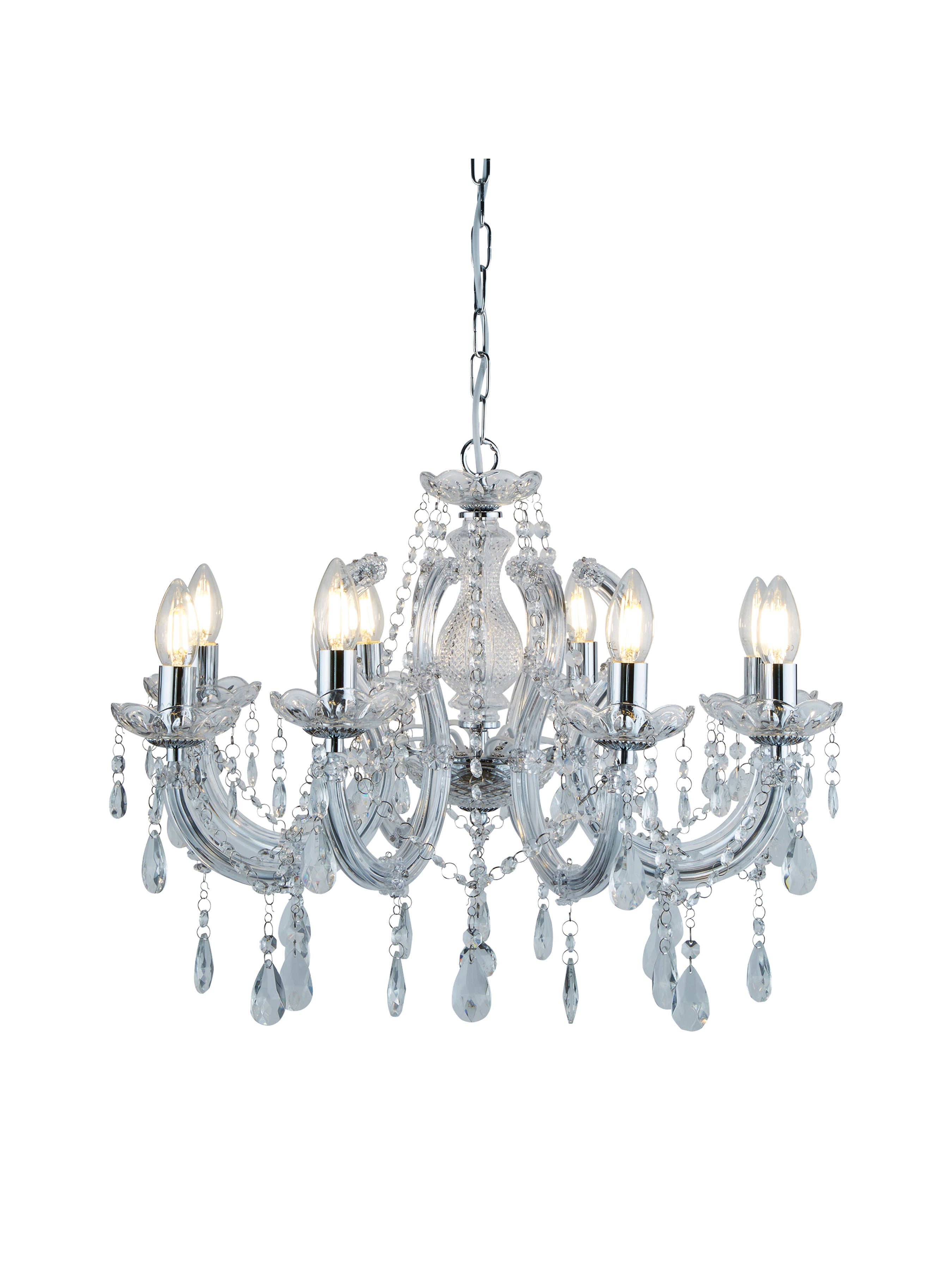 Searchlight Maple 8 Light Chandelier - Chrome & Clear Acrylic
