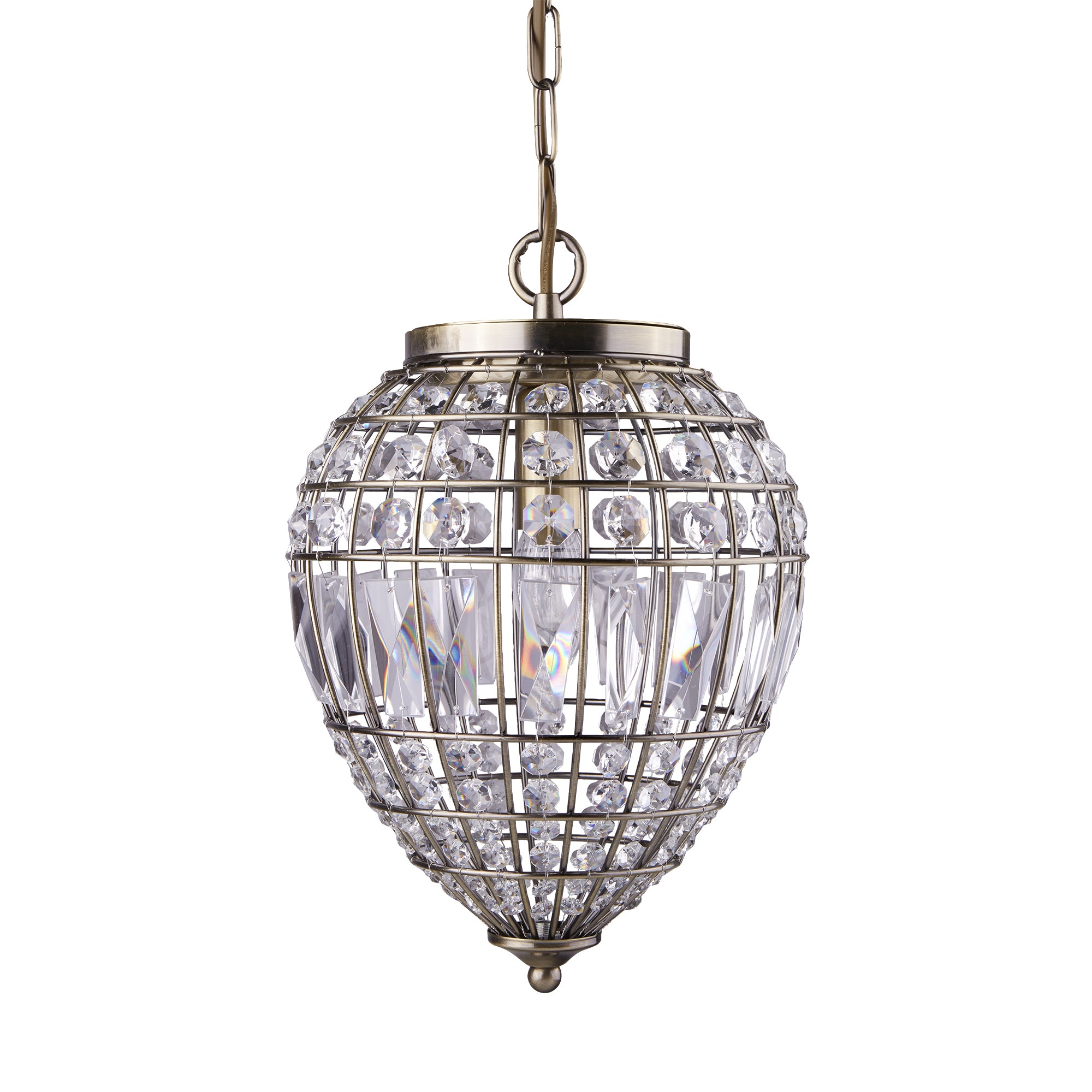 Searchlight Pembroke, Single Antique Brass, Clear Glass Buttons/Coffin Drop Trim