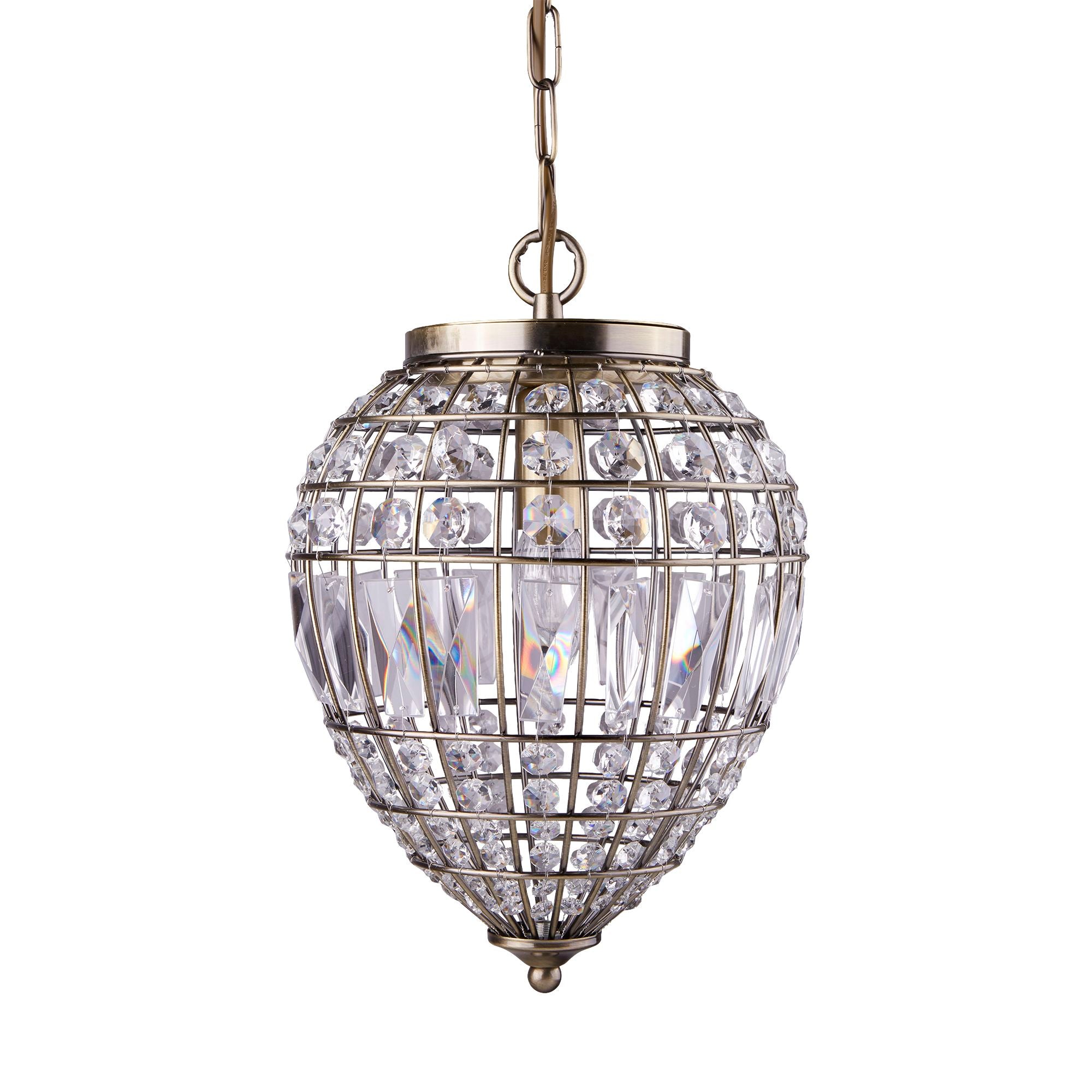 Searchlight Pembroke, Single Antique Brass, Clear Glass Buttons/Coffin Drop Trim
