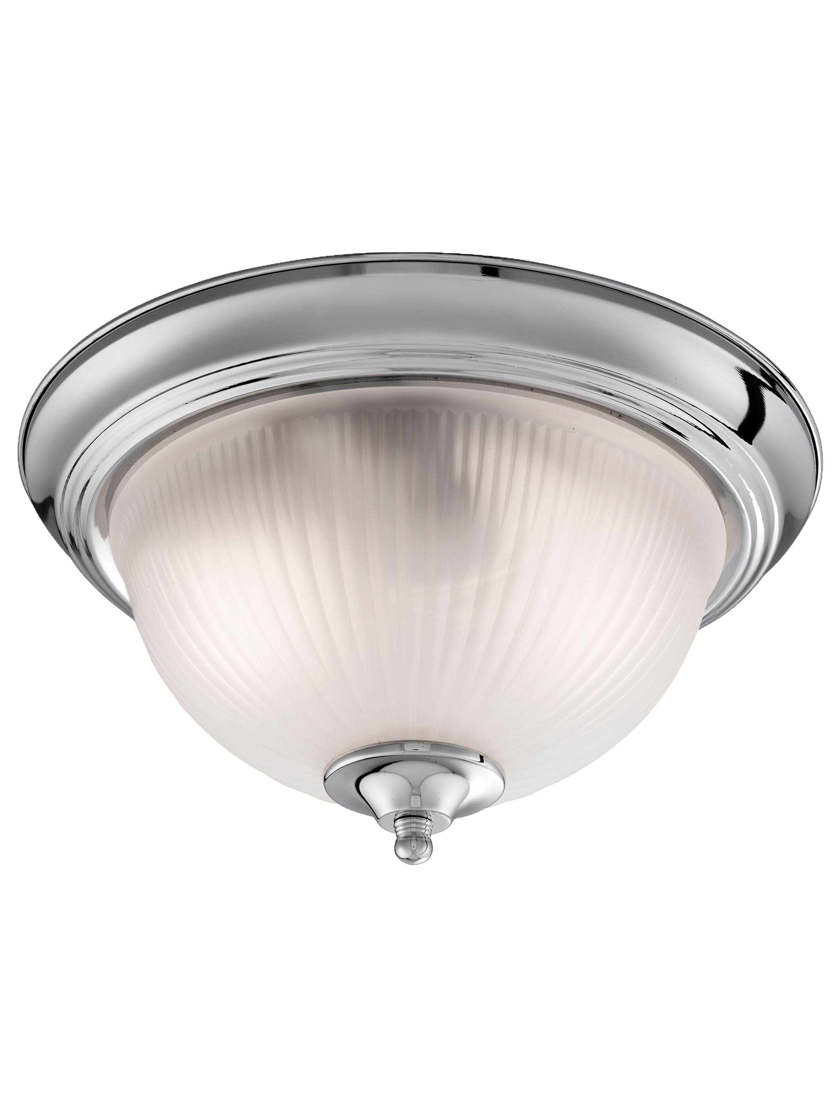 Searchlight American Diner flush ceiling light in satin silver, straight on studio view showing the round ceiling plate and glass shade