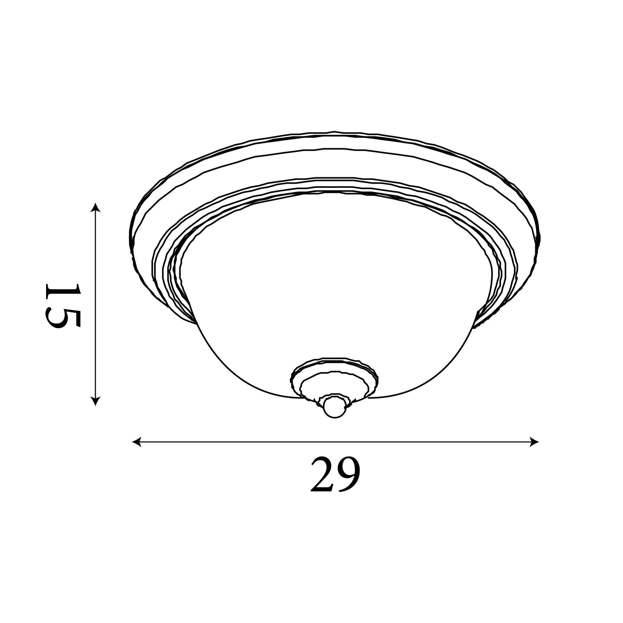 Technical line drawing of the American Diner flush light showing a height of 15cm and a diameter of 29cm