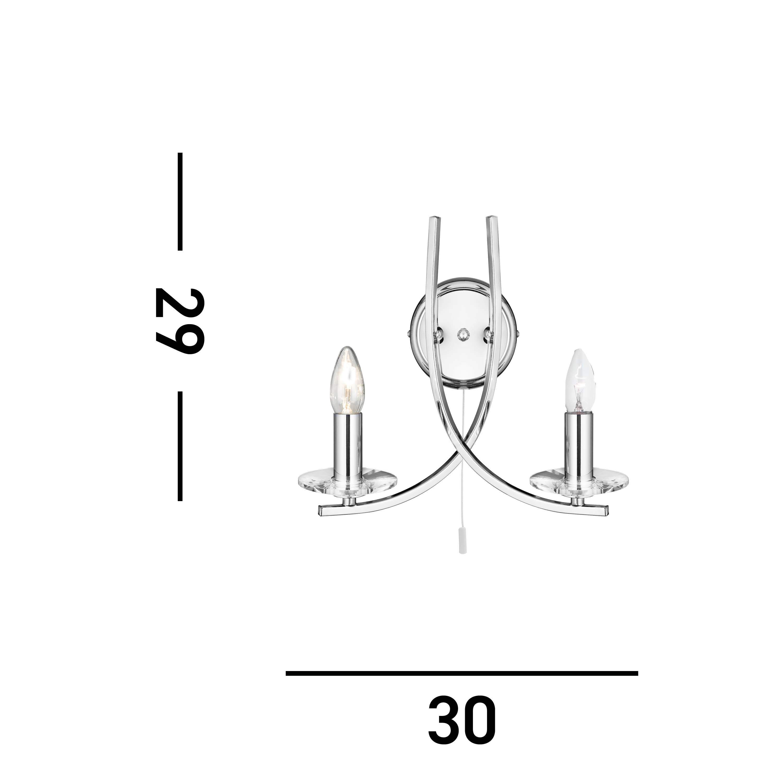 Searchlight Archer Chrome 2 Light Wall Bracket With Clear Glass Sconces