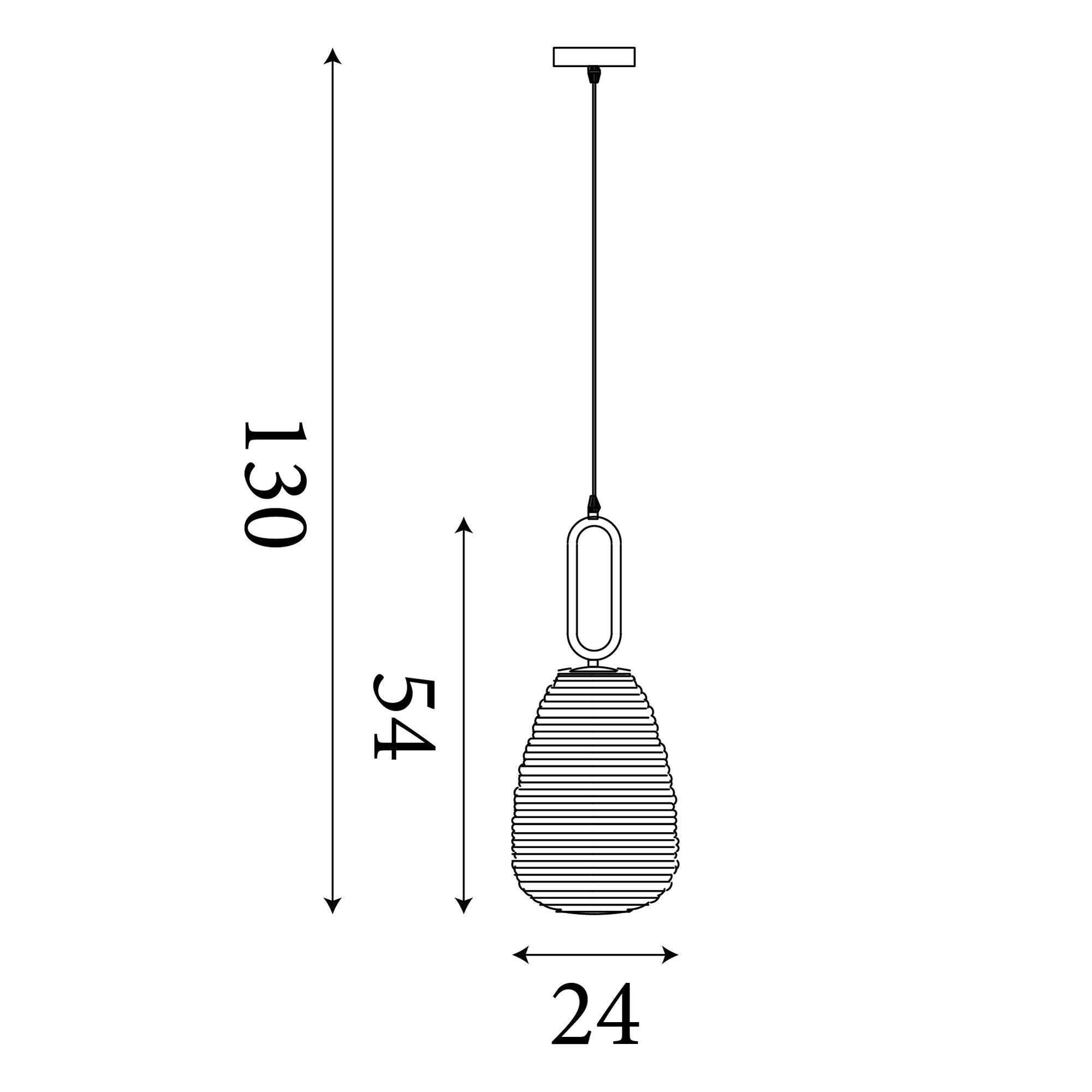 Technical line drawing of the Searchlight Elixir pendant showing a 24cm shade width and a 130cm maximum height