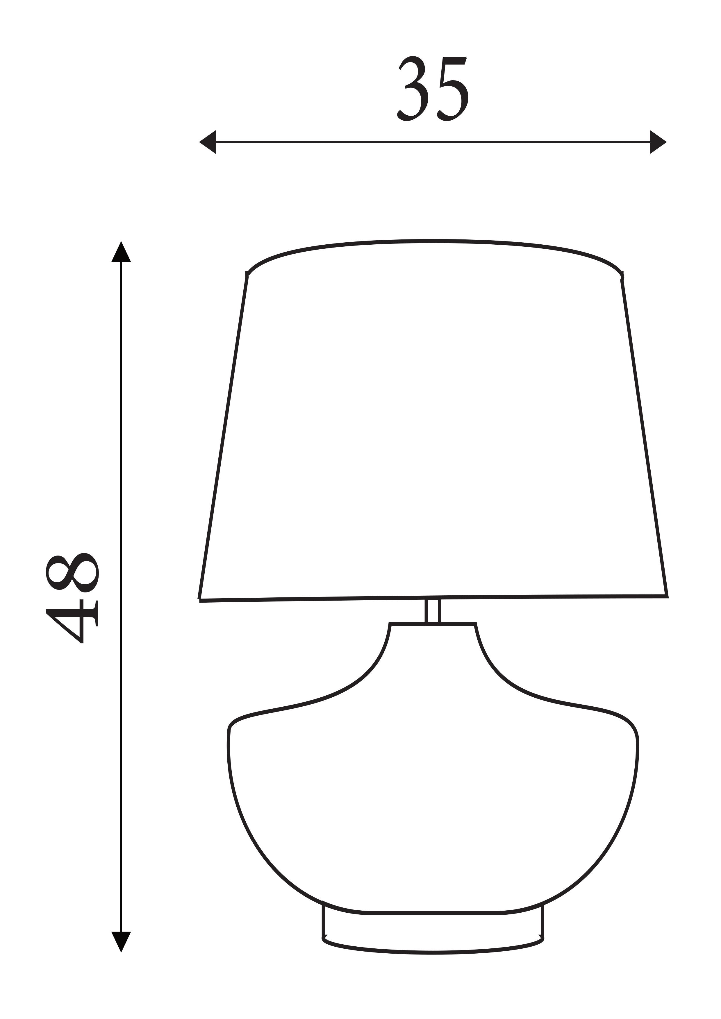 Technical line drawing of the Avaya table lamp showing dimensions of 48cm height by 35cm width
