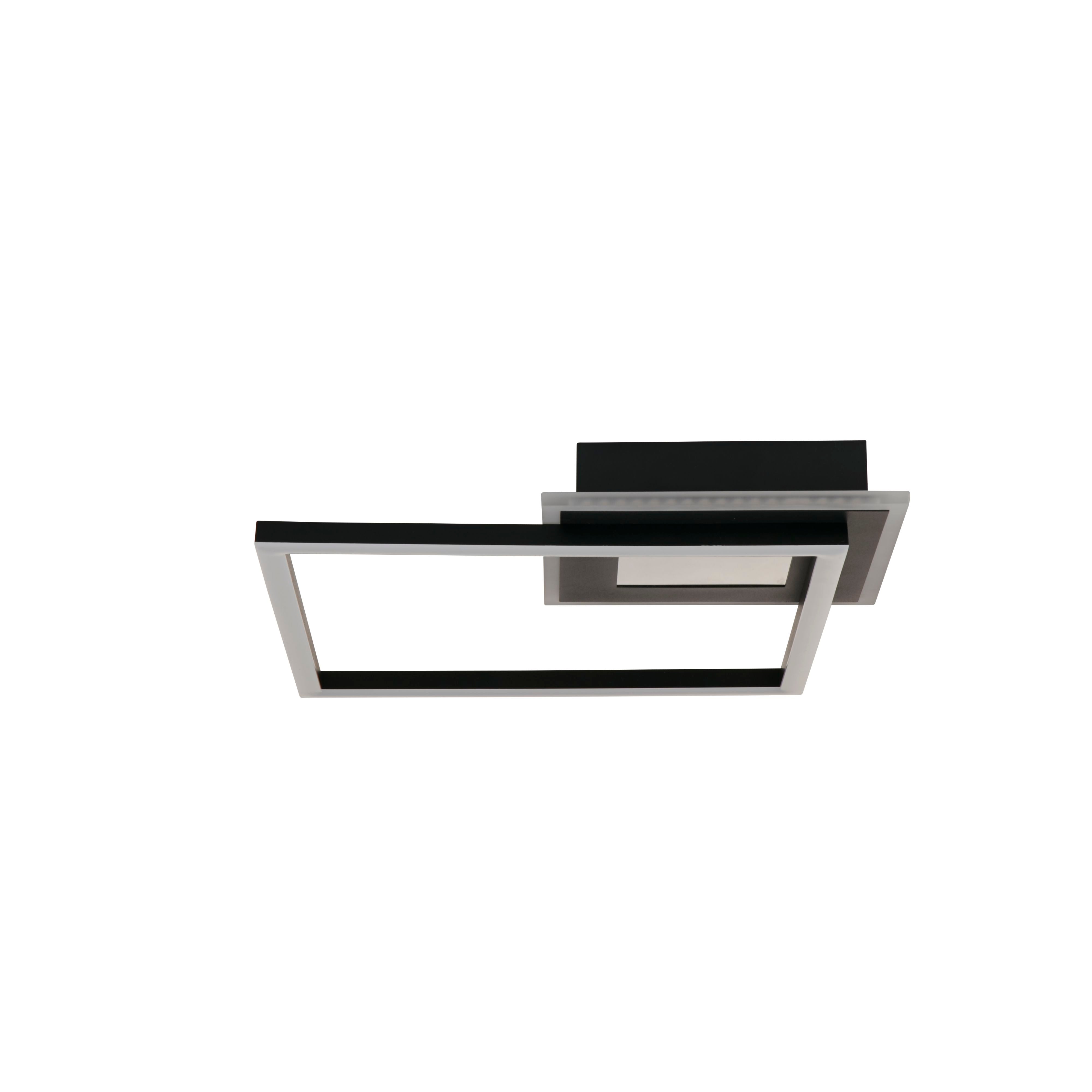 Searchlight Quadrate LED Flush ceiling light in matt black, reverse angle view showing the small rectangular ceiling plate and offset square frames on a plain white background