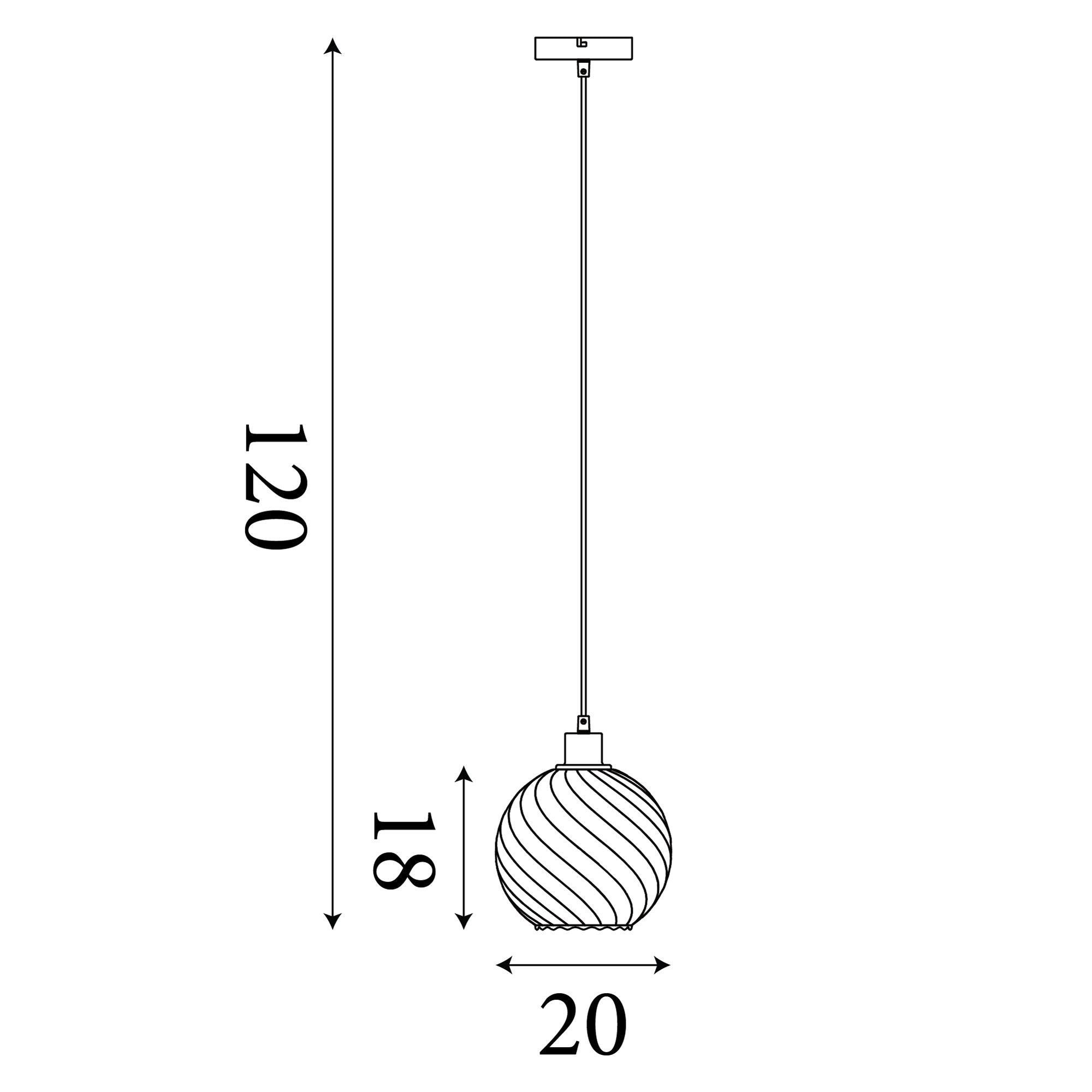 Technical line drawing of the Radiance 1 Light Pendant showing the overall drop height and globe dimensions