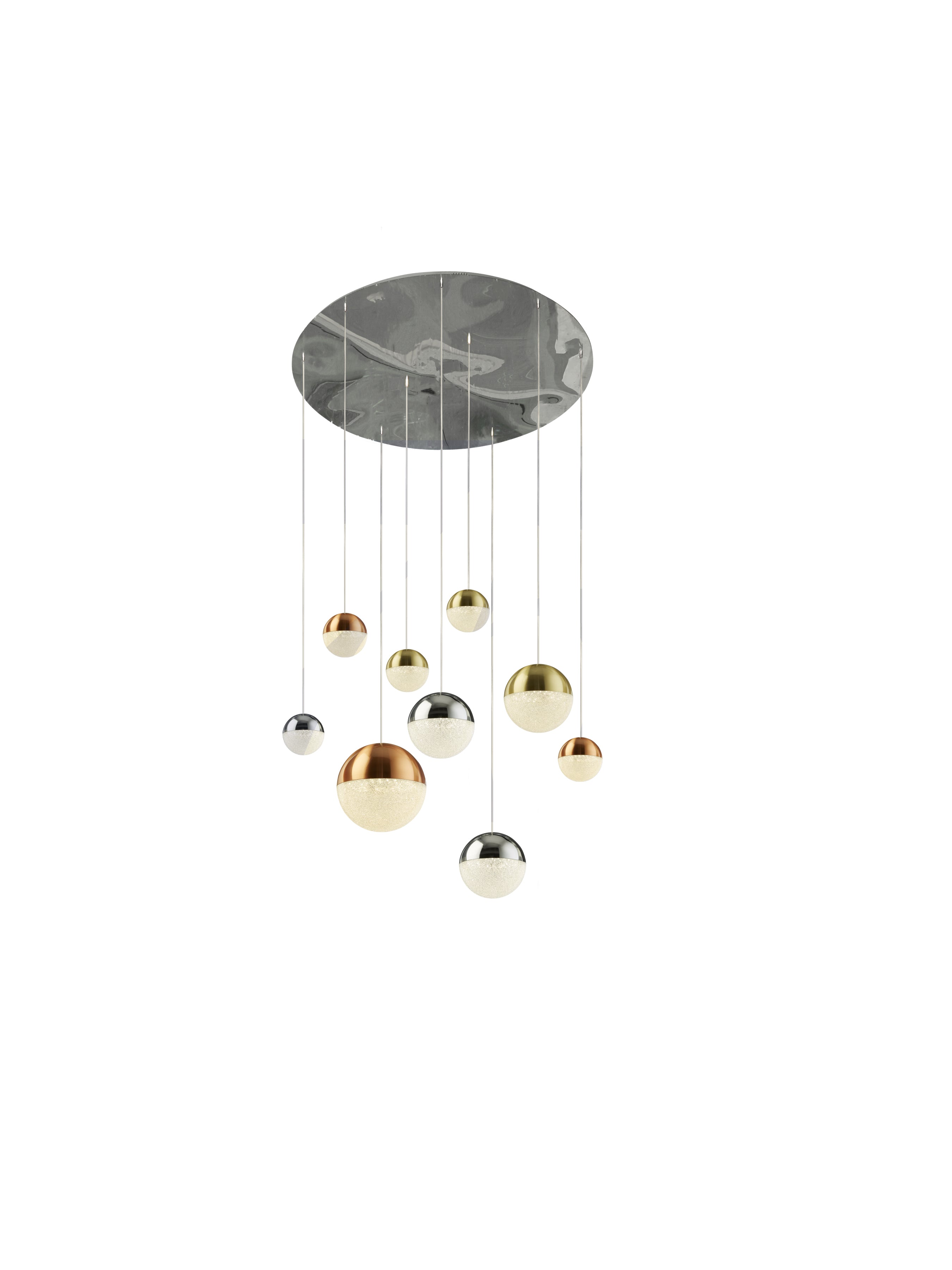 Searchlight Percy 9 Light Multidrop - Copper, Chrome, Brass & Crystal Sand