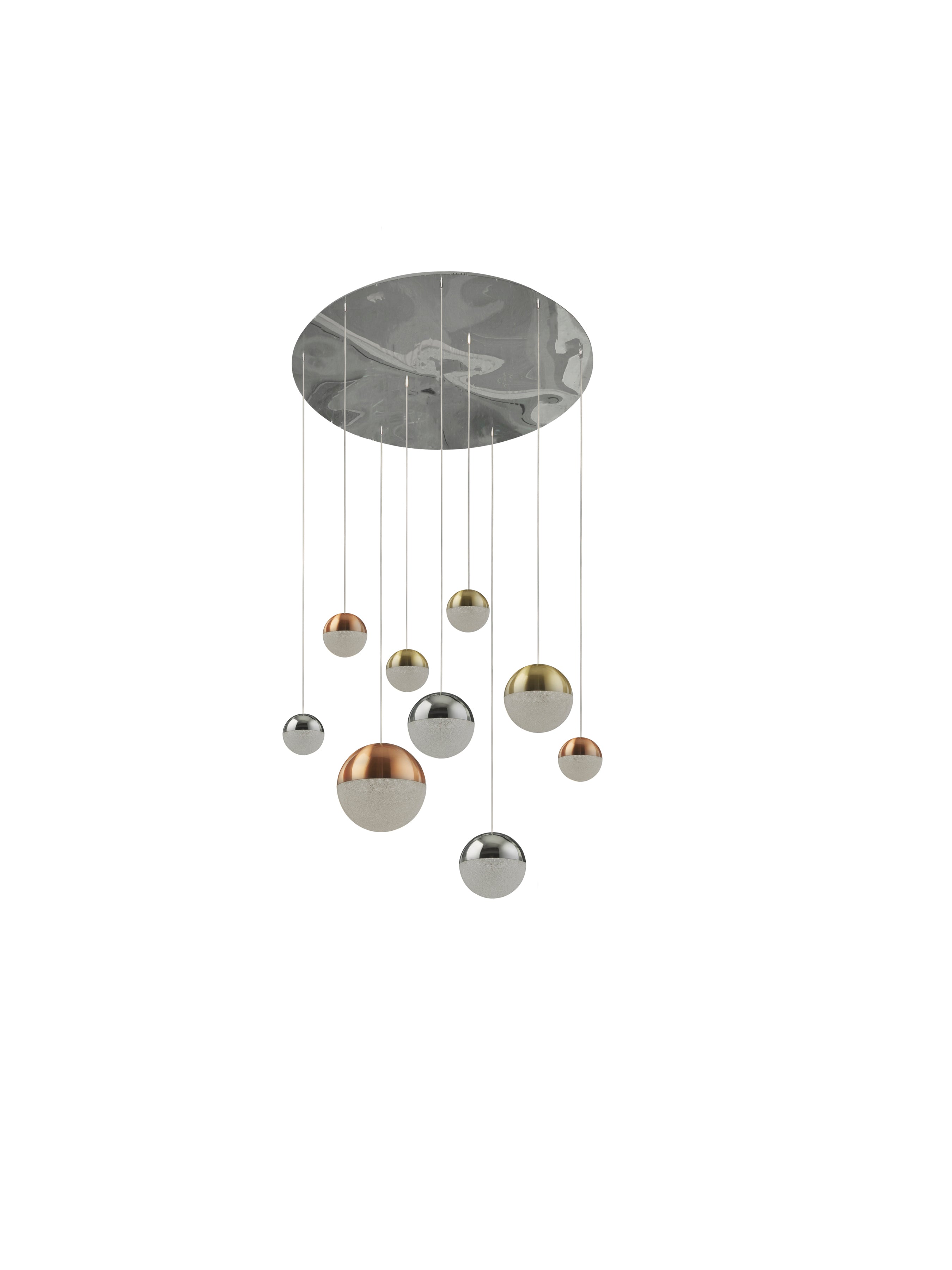 Searchlight Percy 9 Light Multidrop - Copper, Chrome, Brass & Crystal Sand