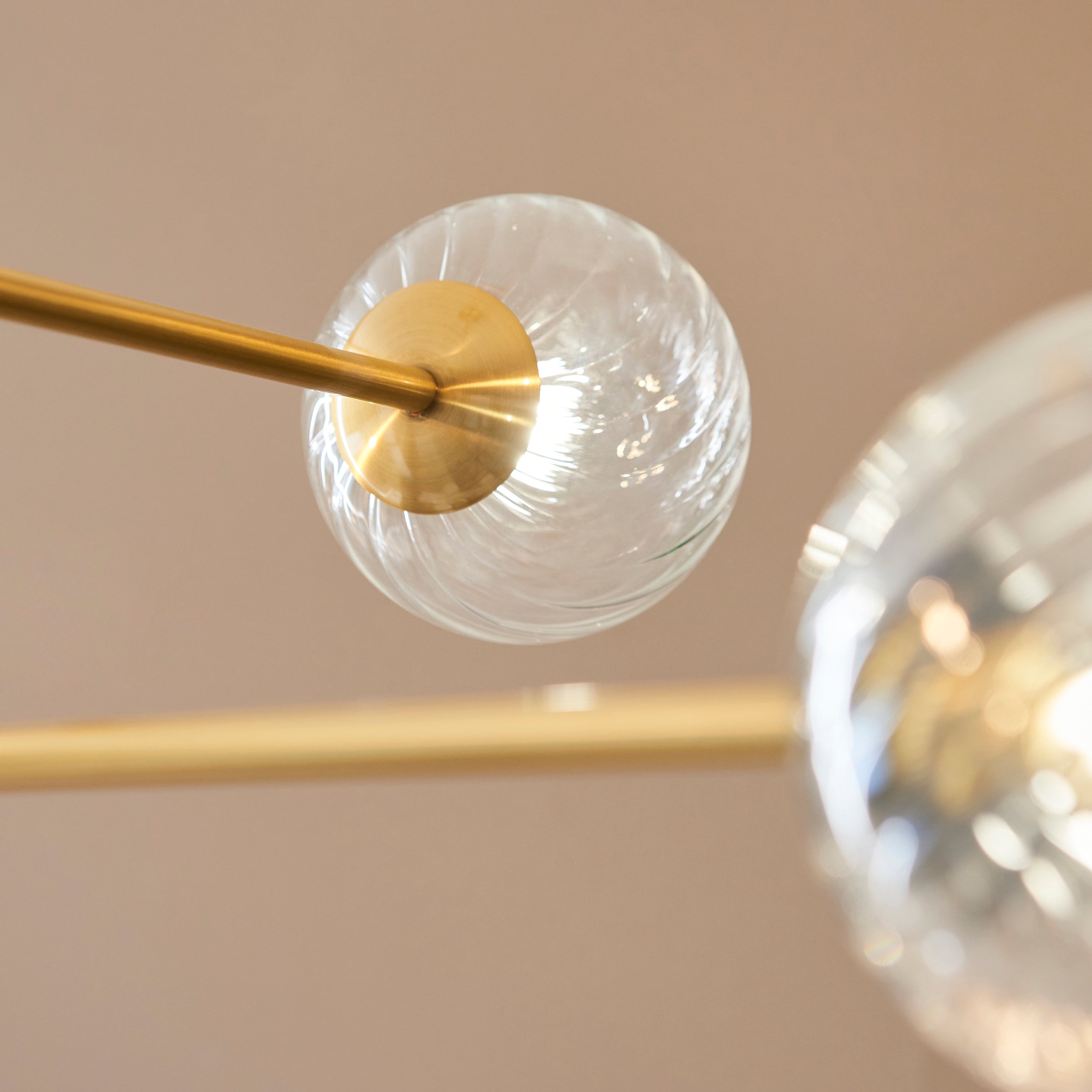 Utopia Atomic 6 Light Pendant - Brushed Aged Brass & Twisted Clear Glass