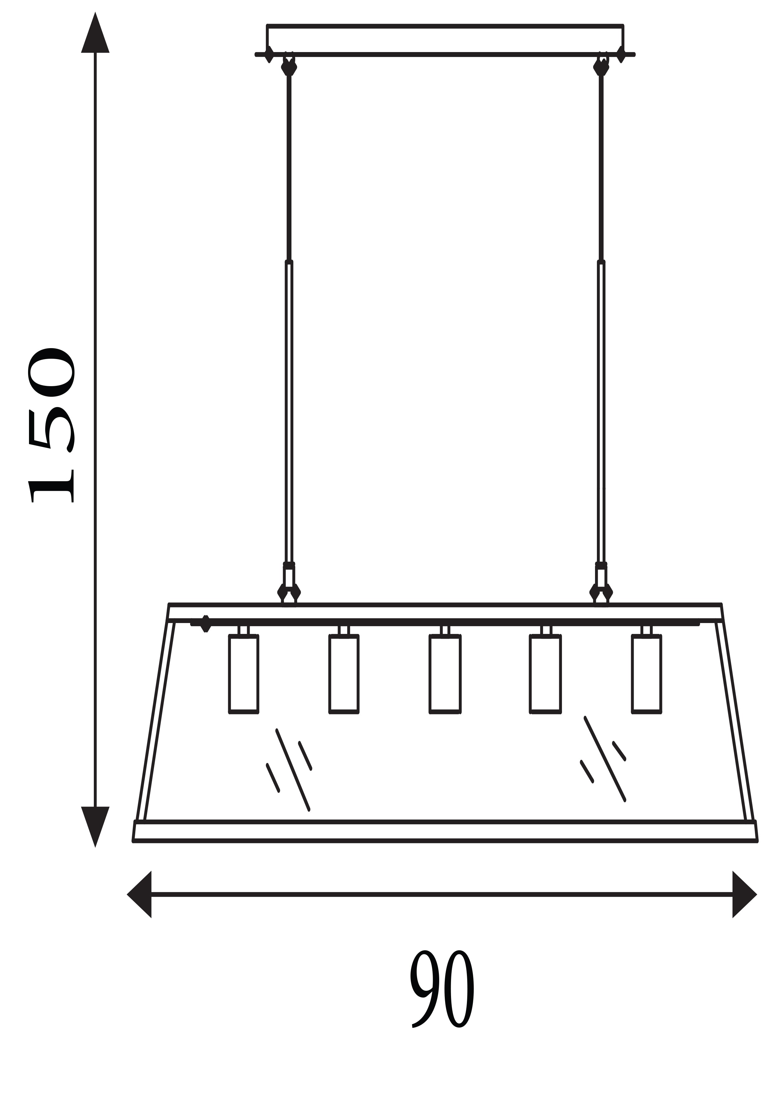 Searchlight Vane 5 Light Lantern Bar, Chrome, Glass