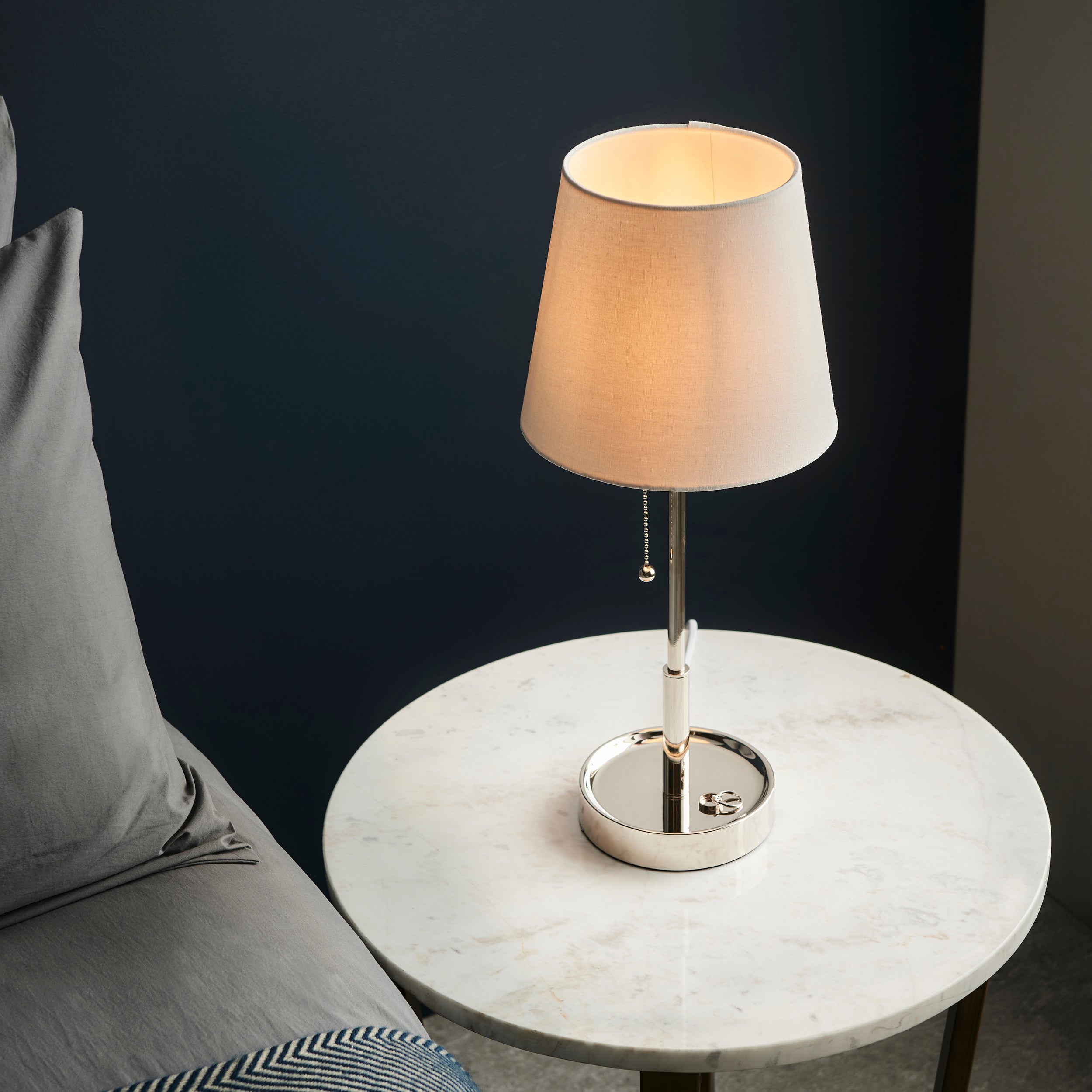 Utopia Eton Vanity Table Lamp - Bright Nickel & Vintage White Tapered Shade