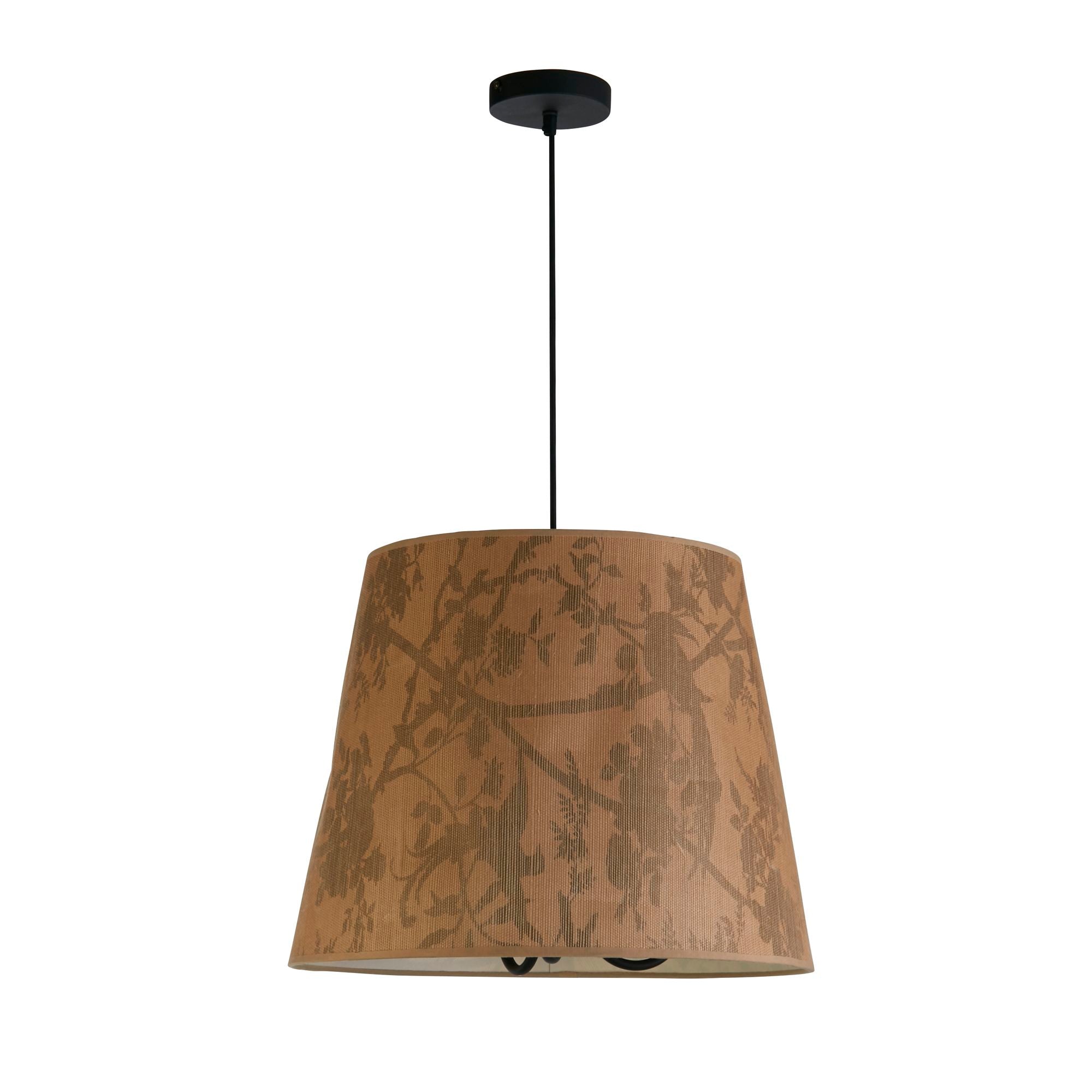 Searchlight Isla 3 light pendant, second studio angle showing the tapered paper shade and leaf print