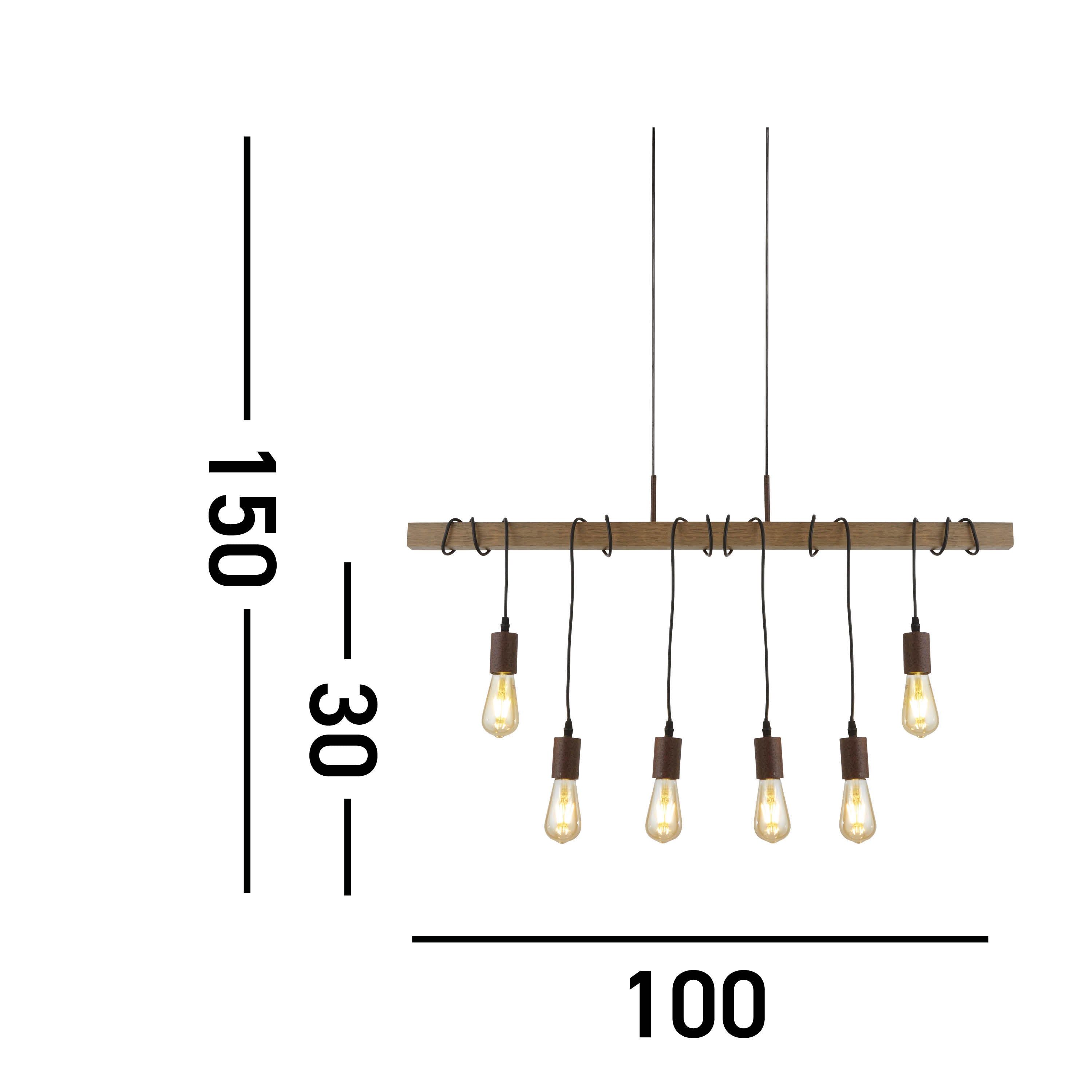 Searchlight Barlow 6 Light Pendant - Black & Wood