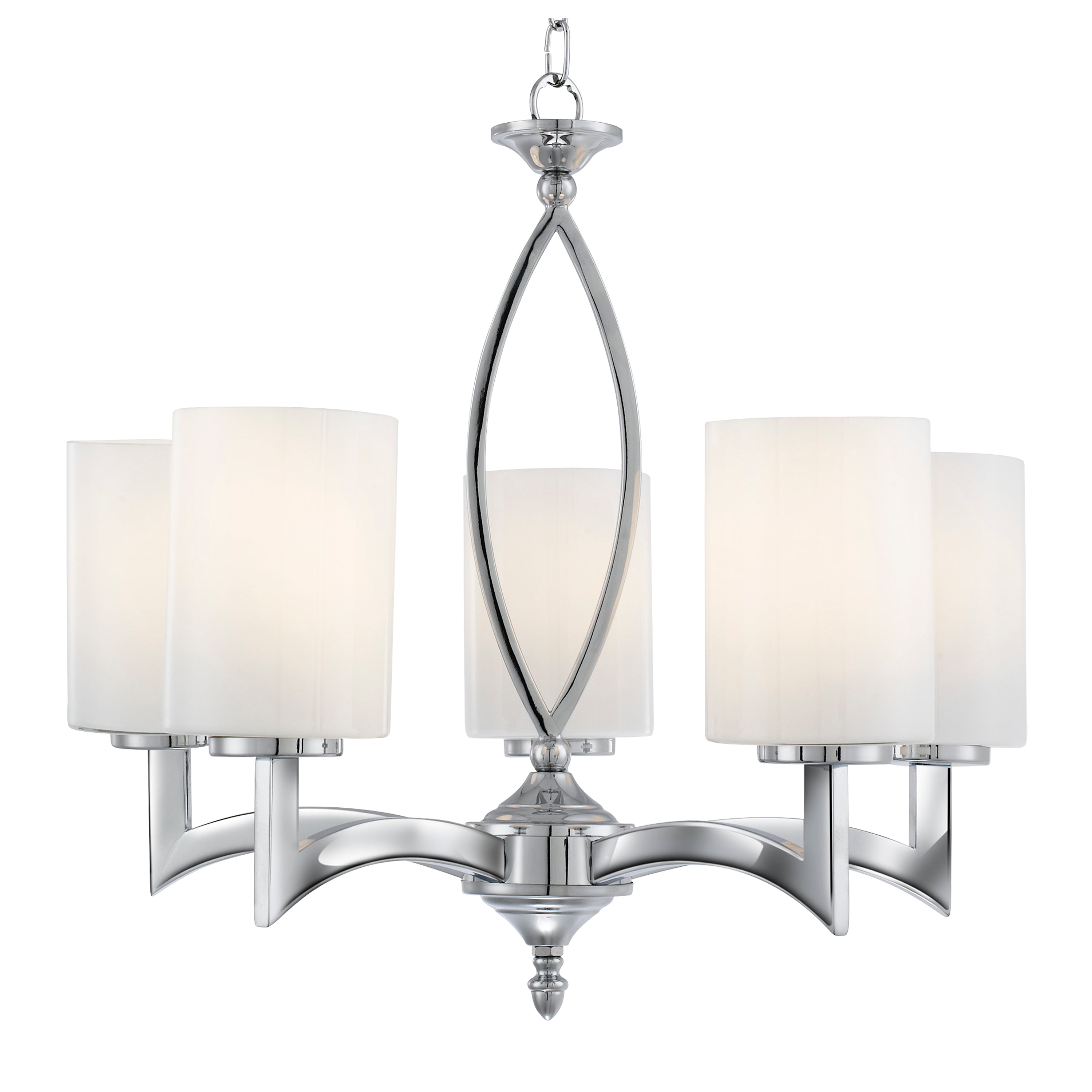 Searchlight Gascoyne - 5 Light Ceiling, Chrome, White Glass Shades