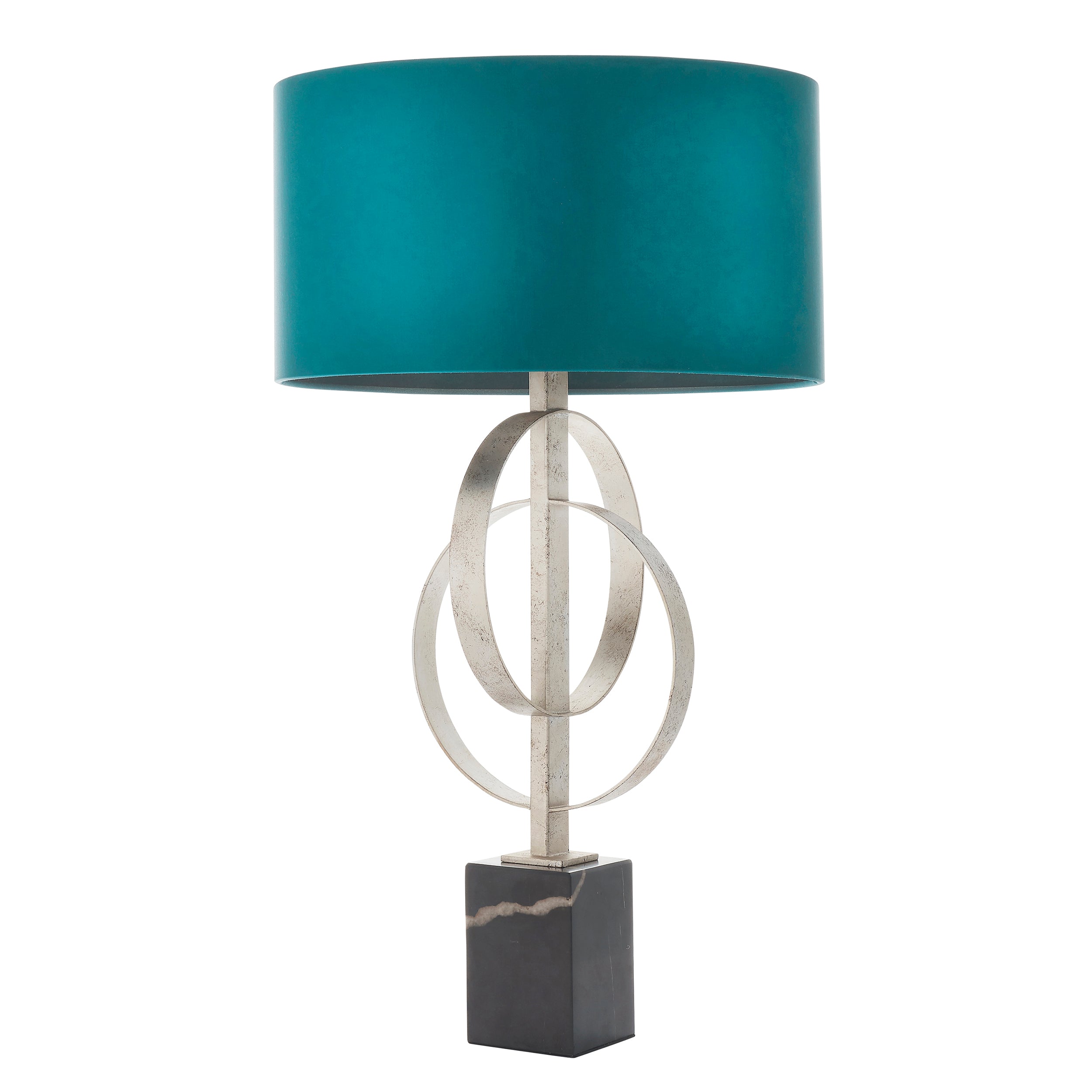 Utopia Interlink Table Lamp - Antique Silver Leaf With Teal Shade
