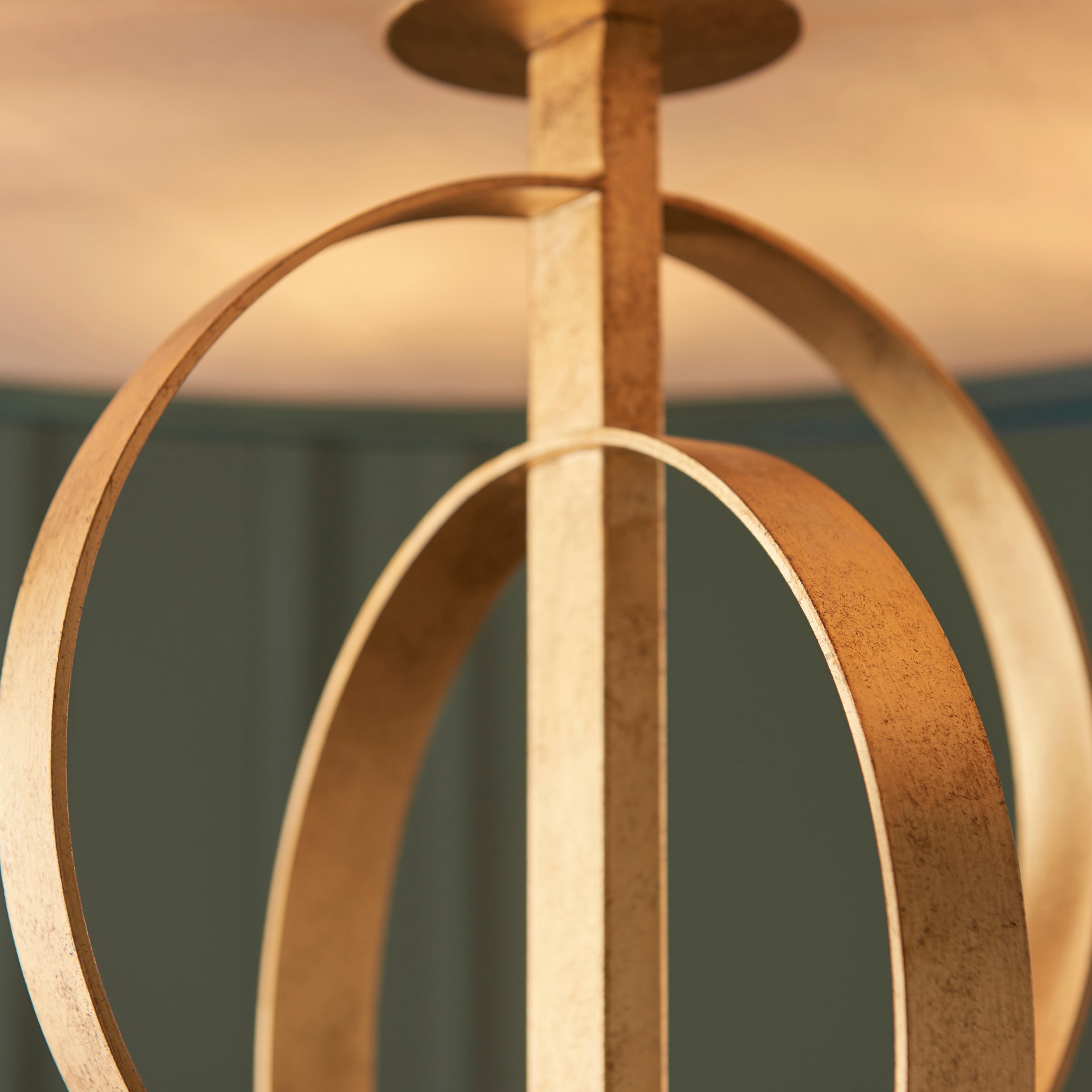 Utopia Interlink 5 Light Pendant - Antique Gold With Teal Shade - 70cm Diameter