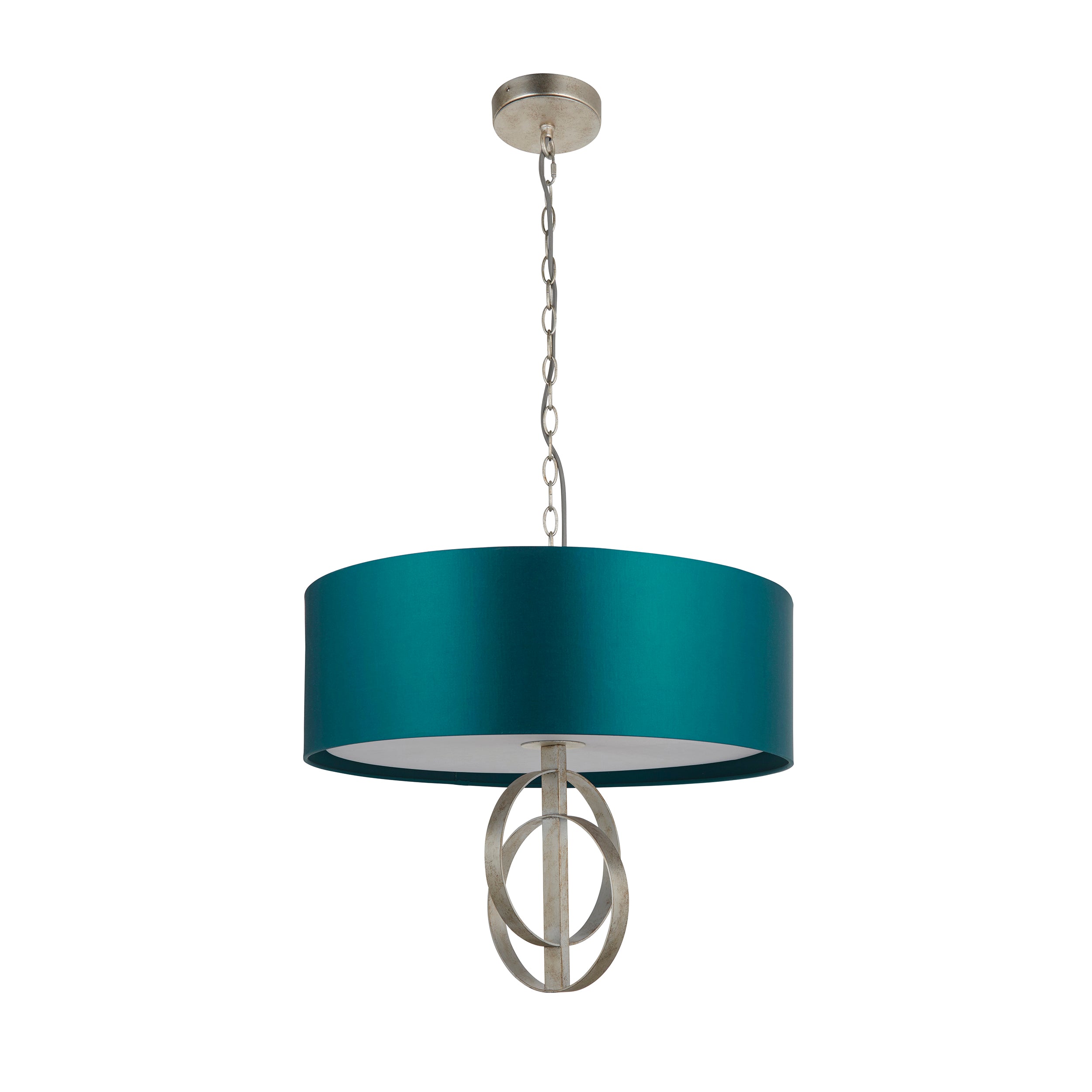 Utopia Interlink 3 Light Pendant - Antique Silver Leaf With Teal Shade - 60cm Diameter