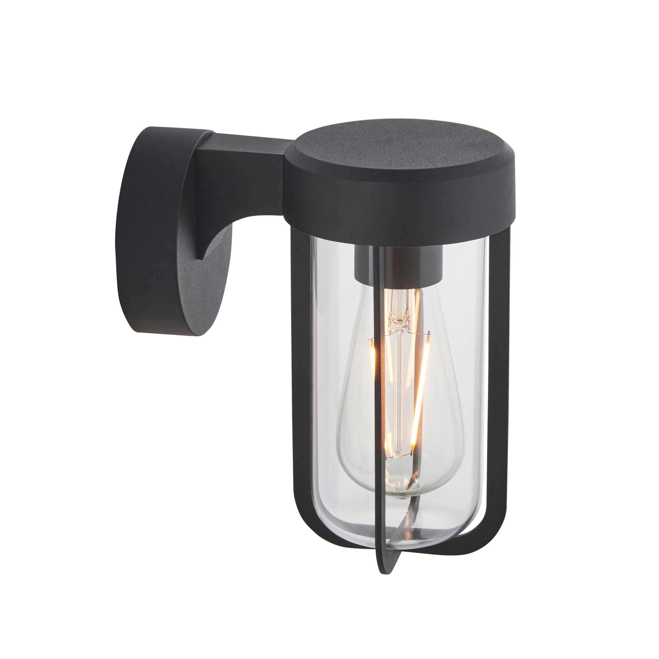 Utopia Pluto IP44 Wall Light - Matt Black And Clear Glass - E27