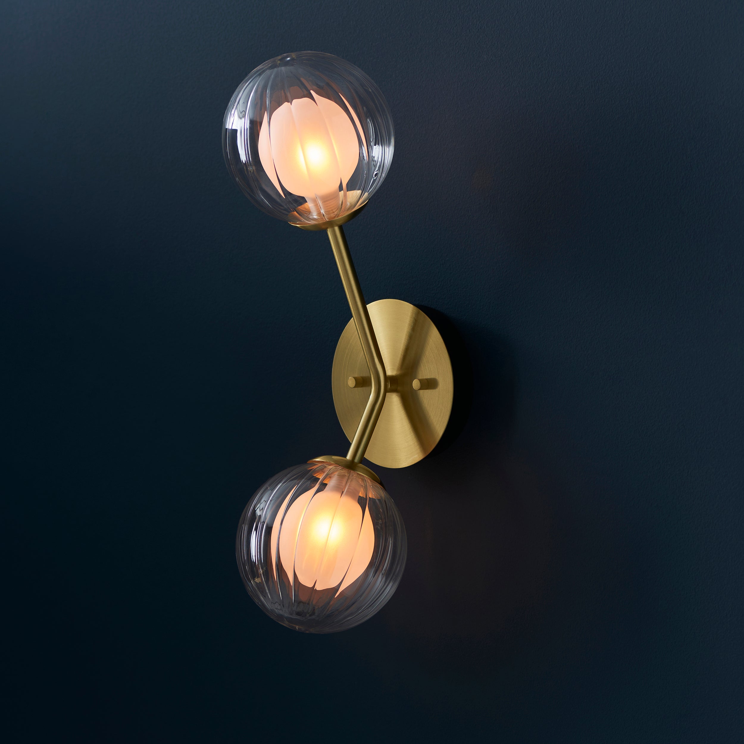 Utopia Matrix Round 2 Light Wall Lamp - Satin Brass & Glass