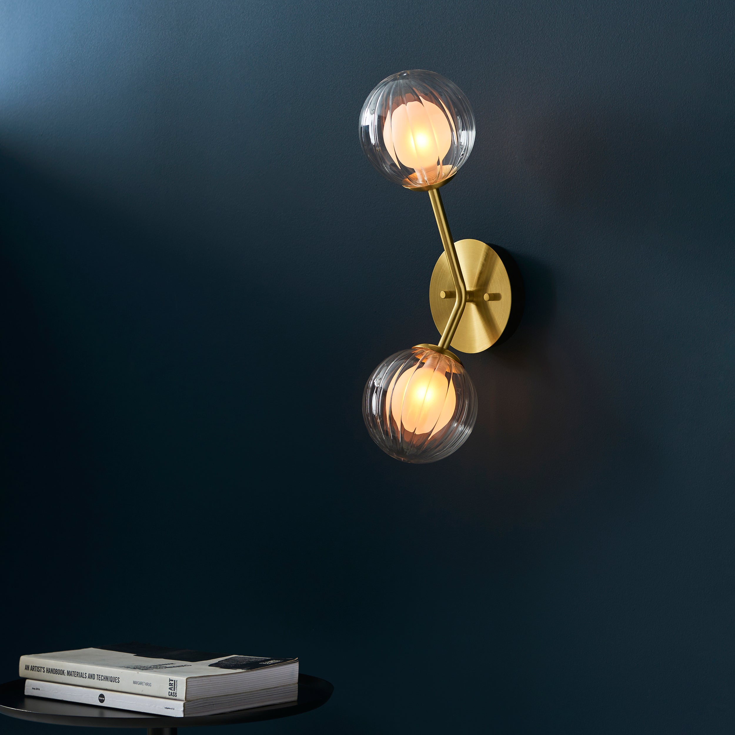 Utopia Matrix Round 2 Light Wall Lamp - Satin Brass & Glass