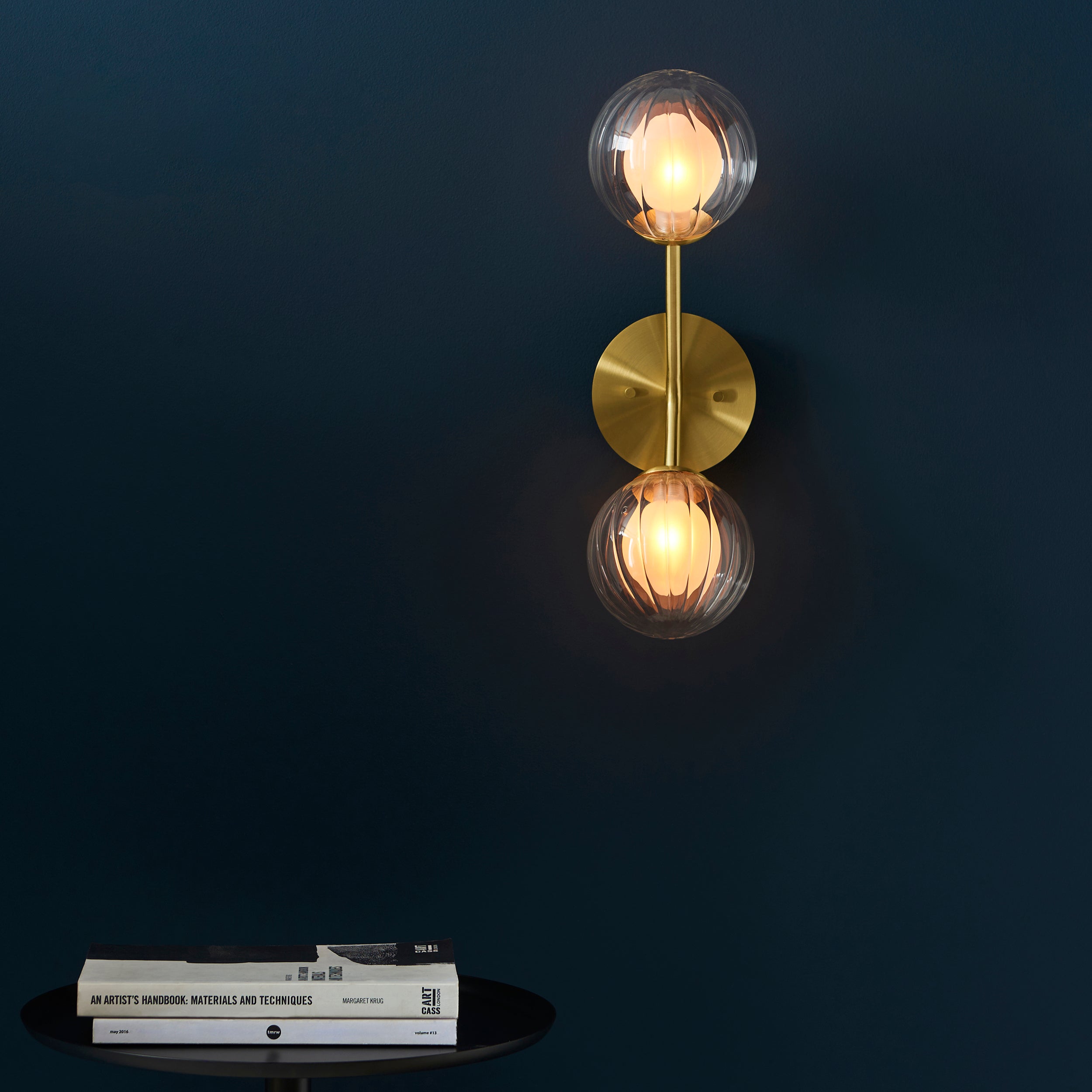 Utopia Matrix Round 2 Light Wall Lamp - Satin Brass & Glass