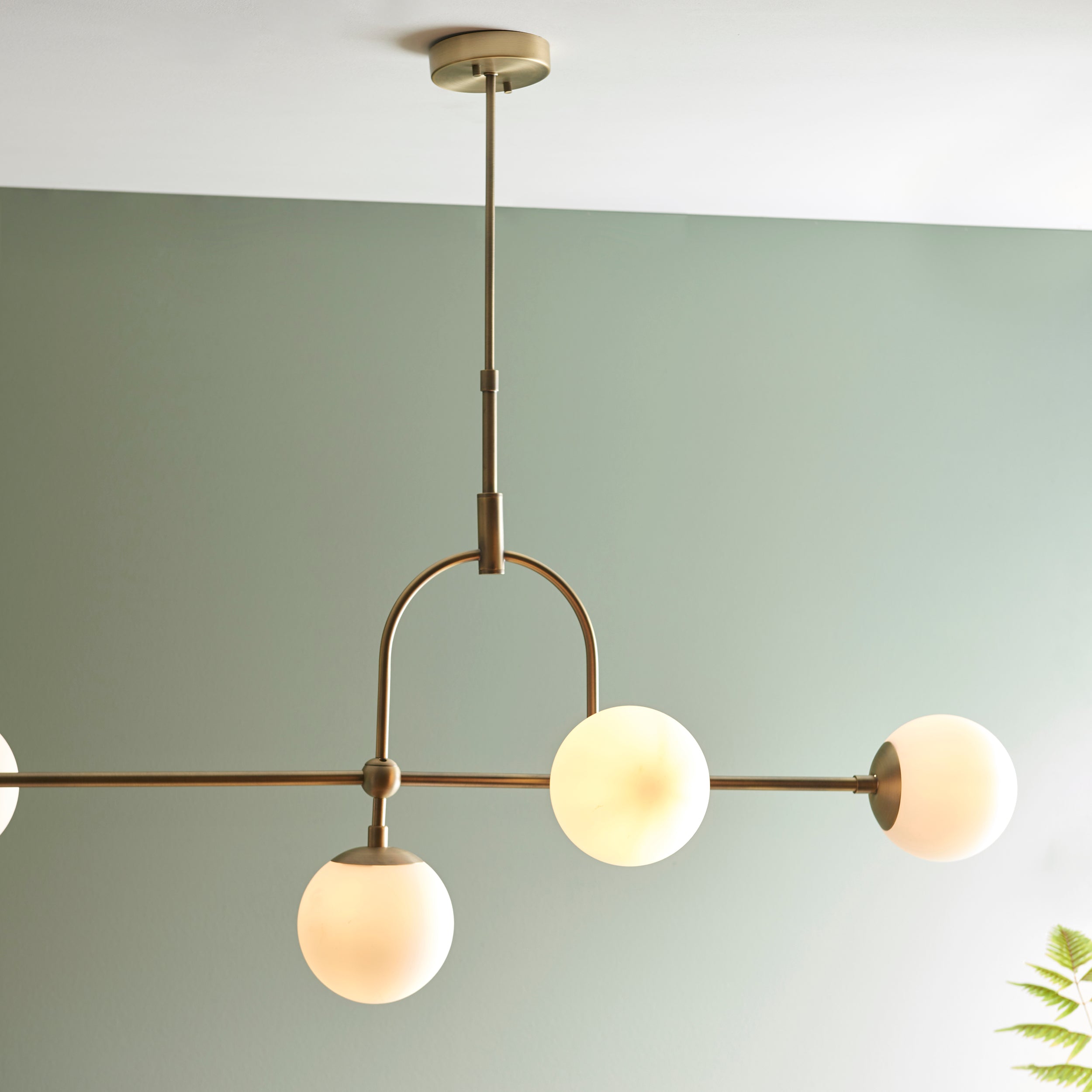 Utopia Sphere 5 Light Linear Pendant - Antique Brass - Length 162cm