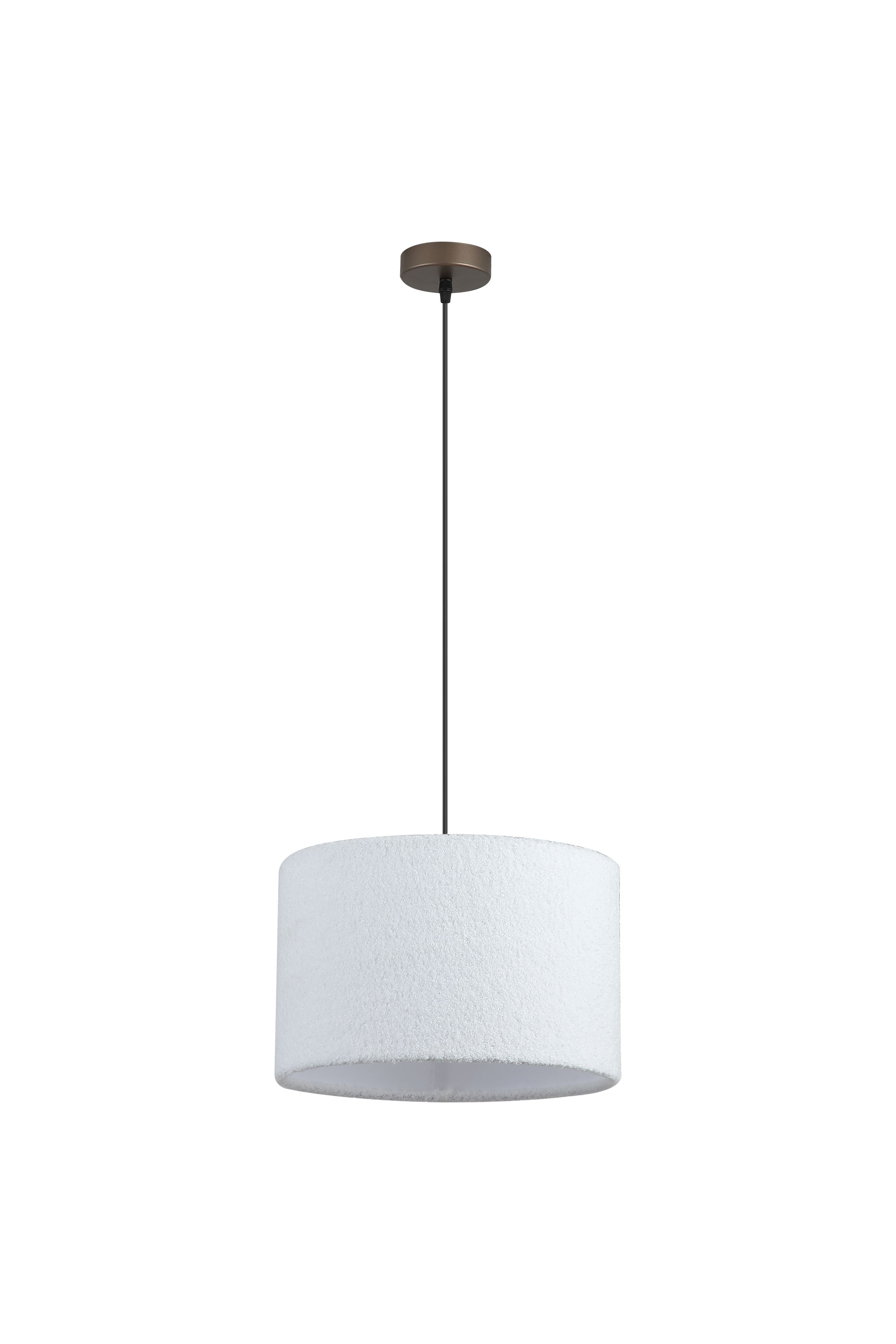 Searchlight Chelsea pendant light, alternate angle showing the latte metal ceiling plate and black cord