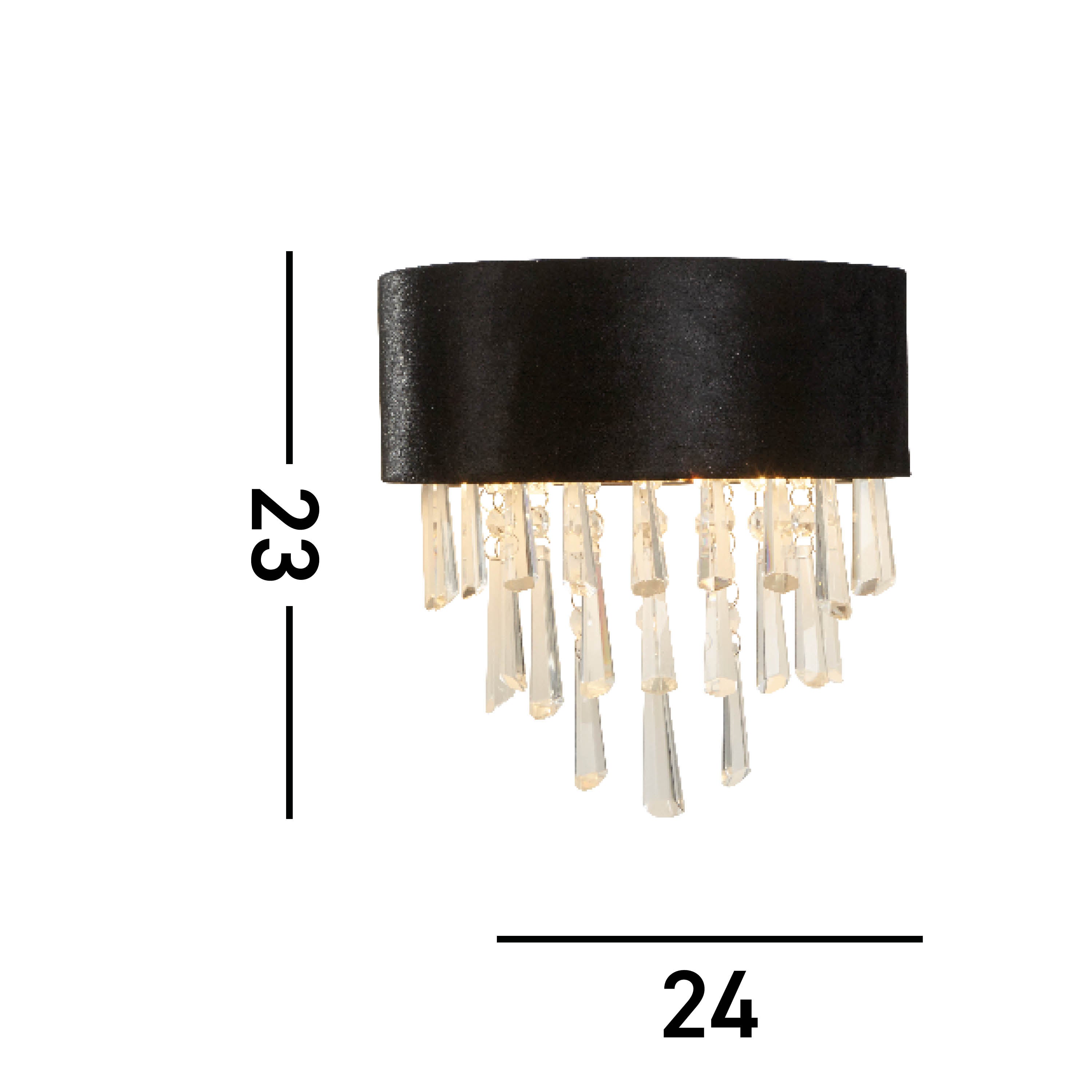 Searchlight Geneva 2 Light Wall Light - Black Velvet & Clear Crystal