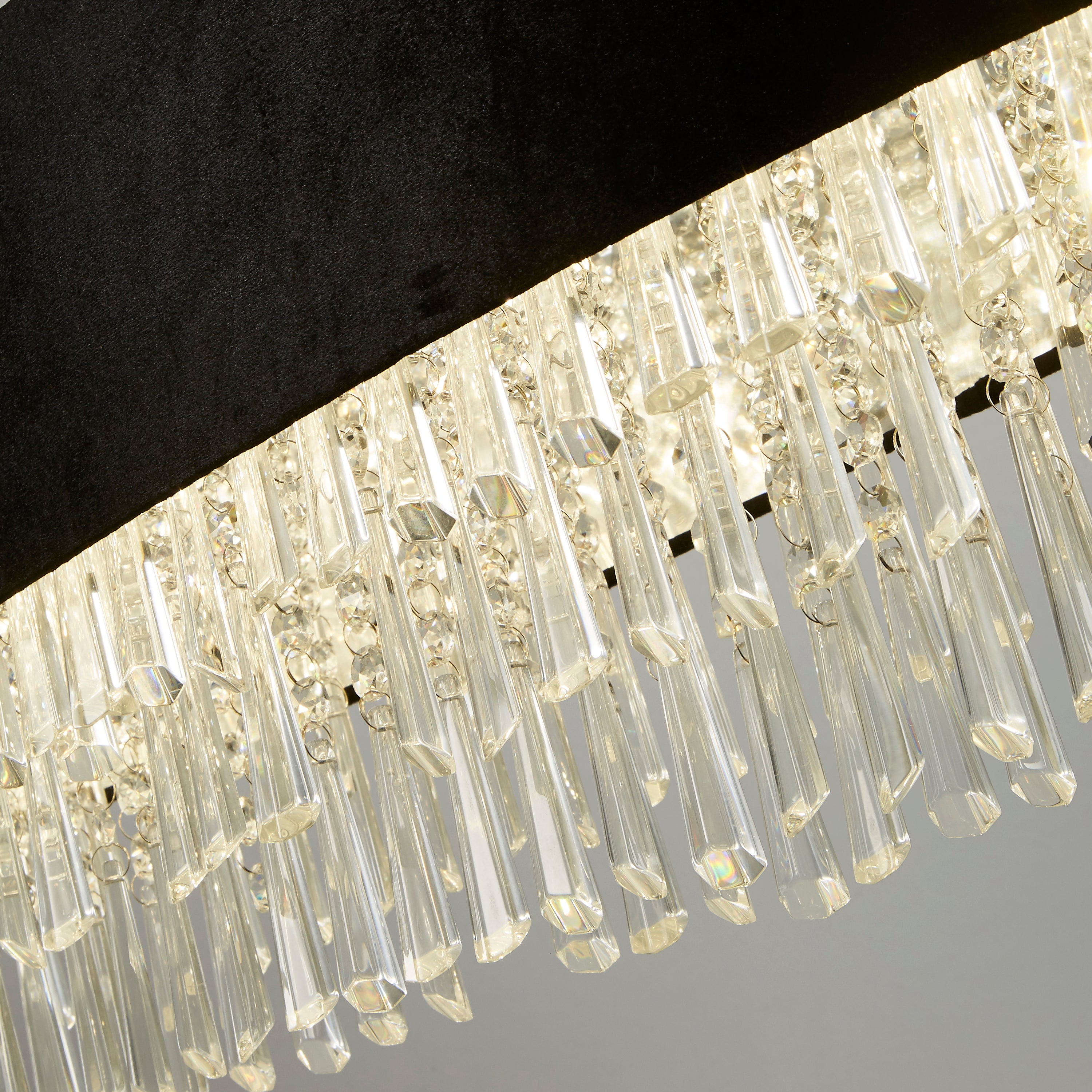 Searchlight Geneva 8 Light Oval Pendant - Black Velvet & Clear Crystal