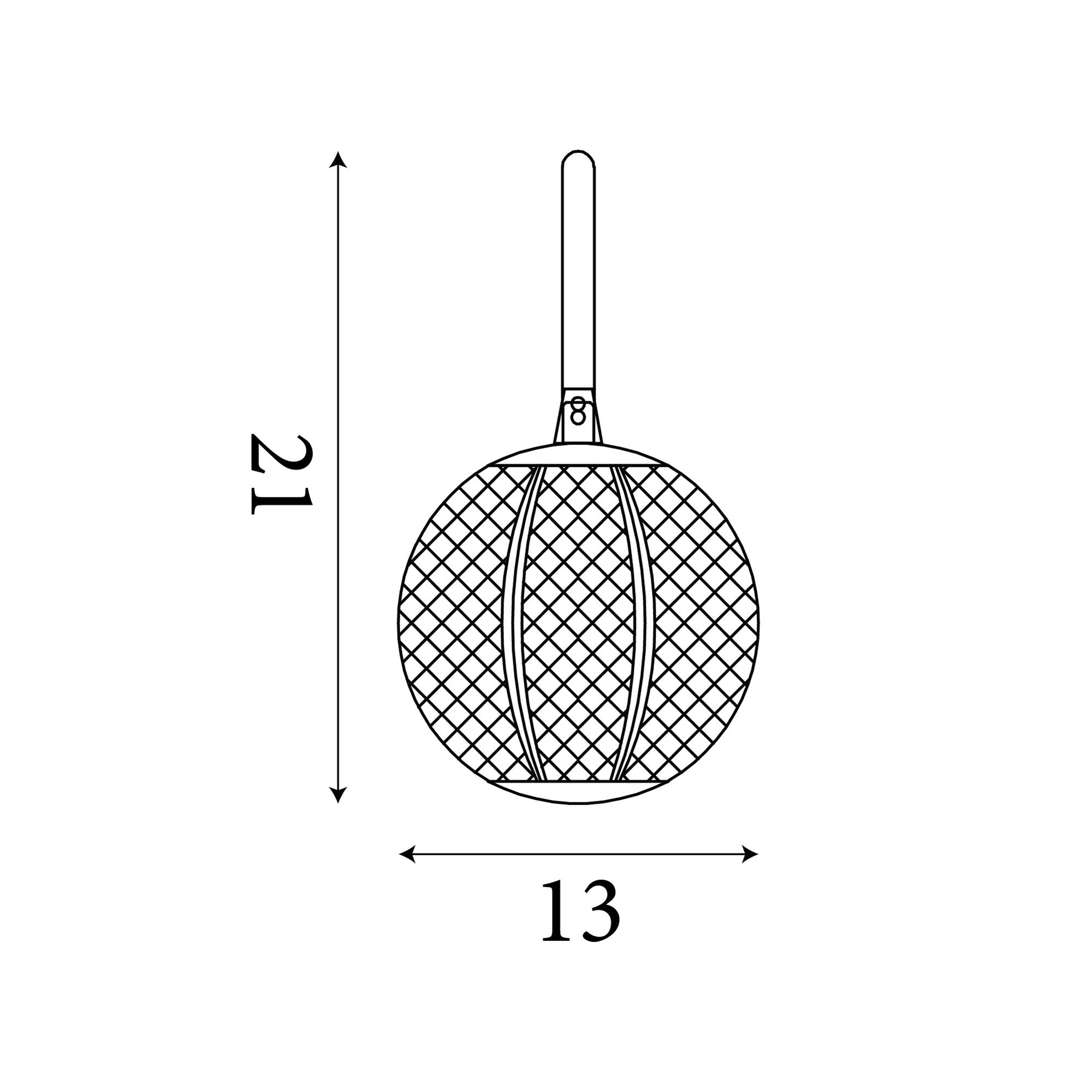 Technical drawing of the Allure wall light showing dimensions, 13cm wide and 21cm high