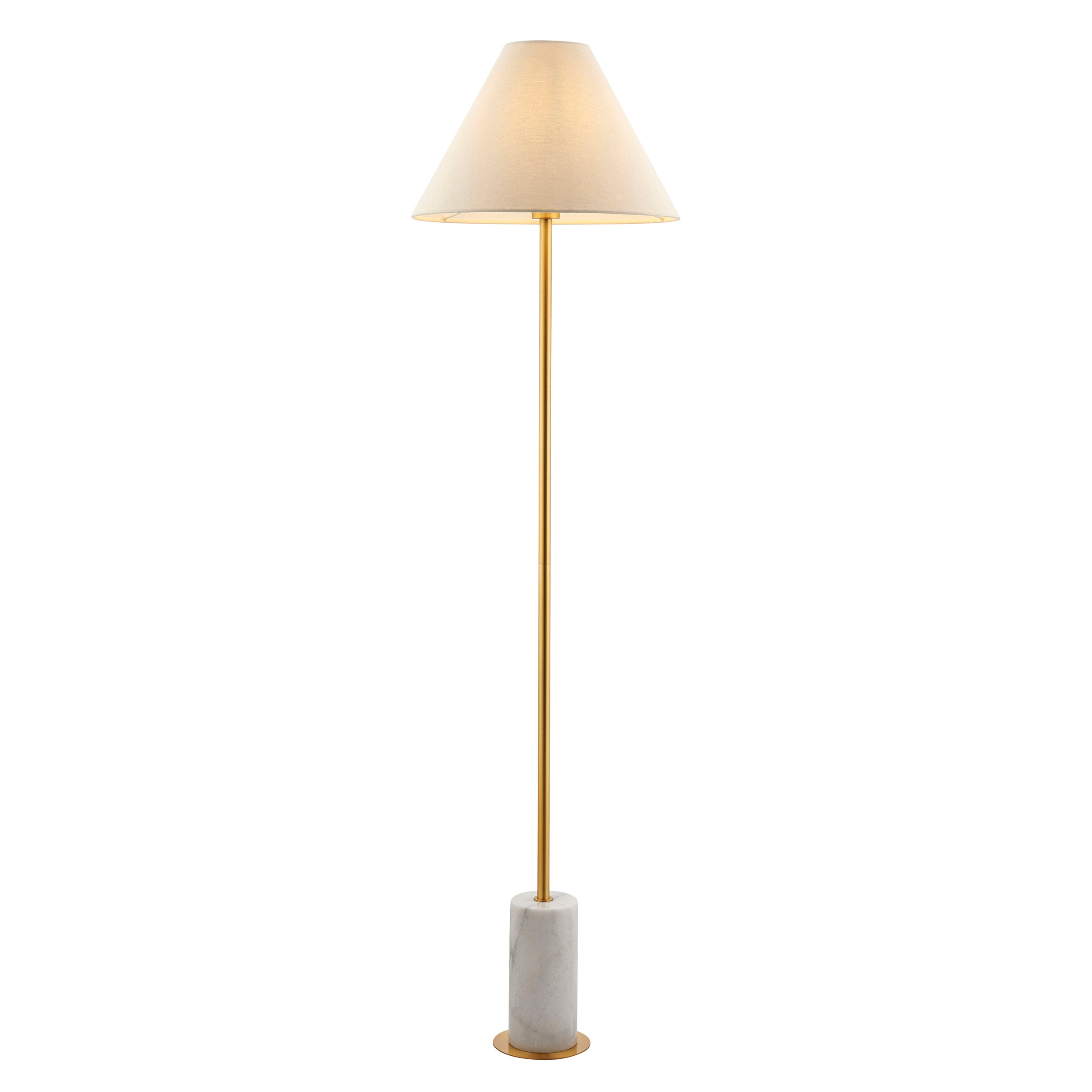 Utopia Pinnacle White Marble Single Floor Lamp - Brushed Aged Brass & Natural Tapered Shade